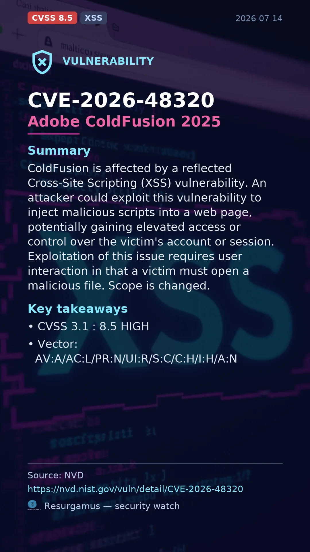 CVE-2026-48320 Adobe ColdFusion 2025 Vulnerability