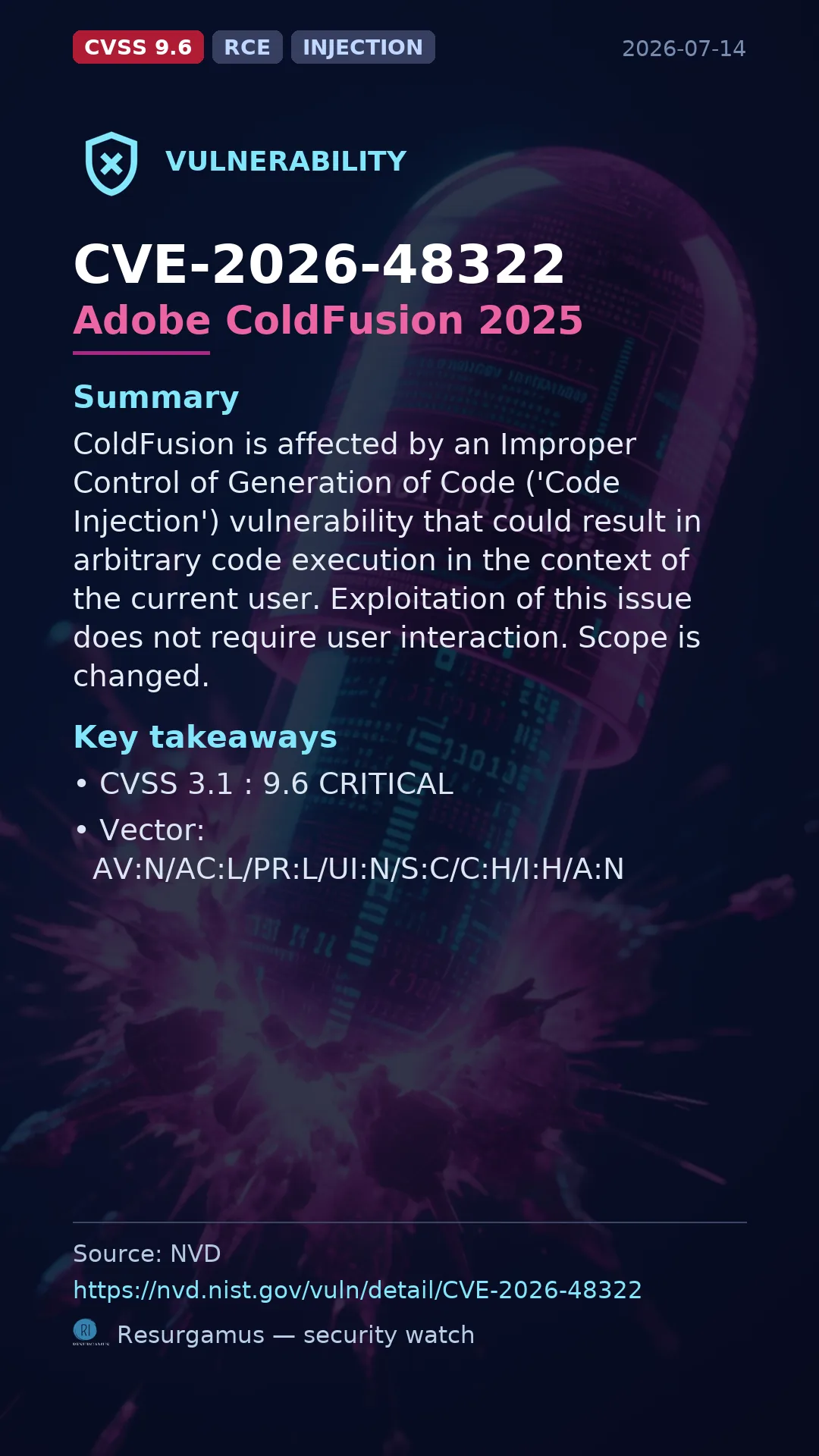 CVE-2026-48322 Adobe ColdFusion 2025 Vulnerability