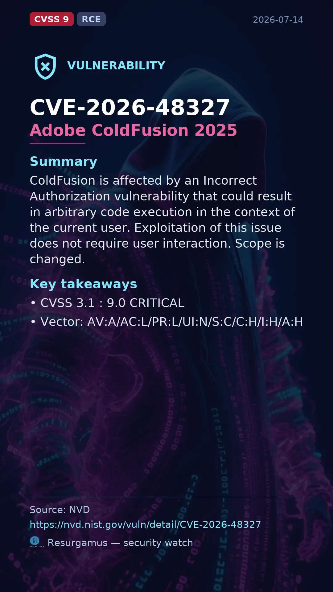 CVE-2026-48327 Adobe ColdFusion 2025 Vulnerability