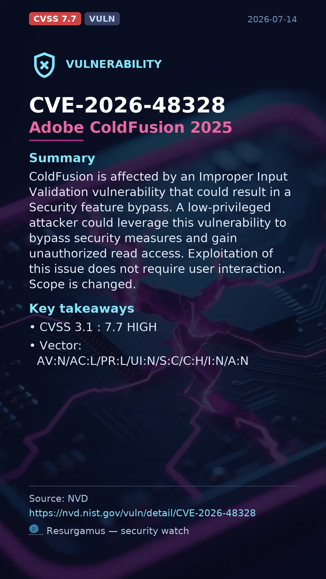 CVE-2026-48328 Adobe ColdFusion 2025 Vulnerability