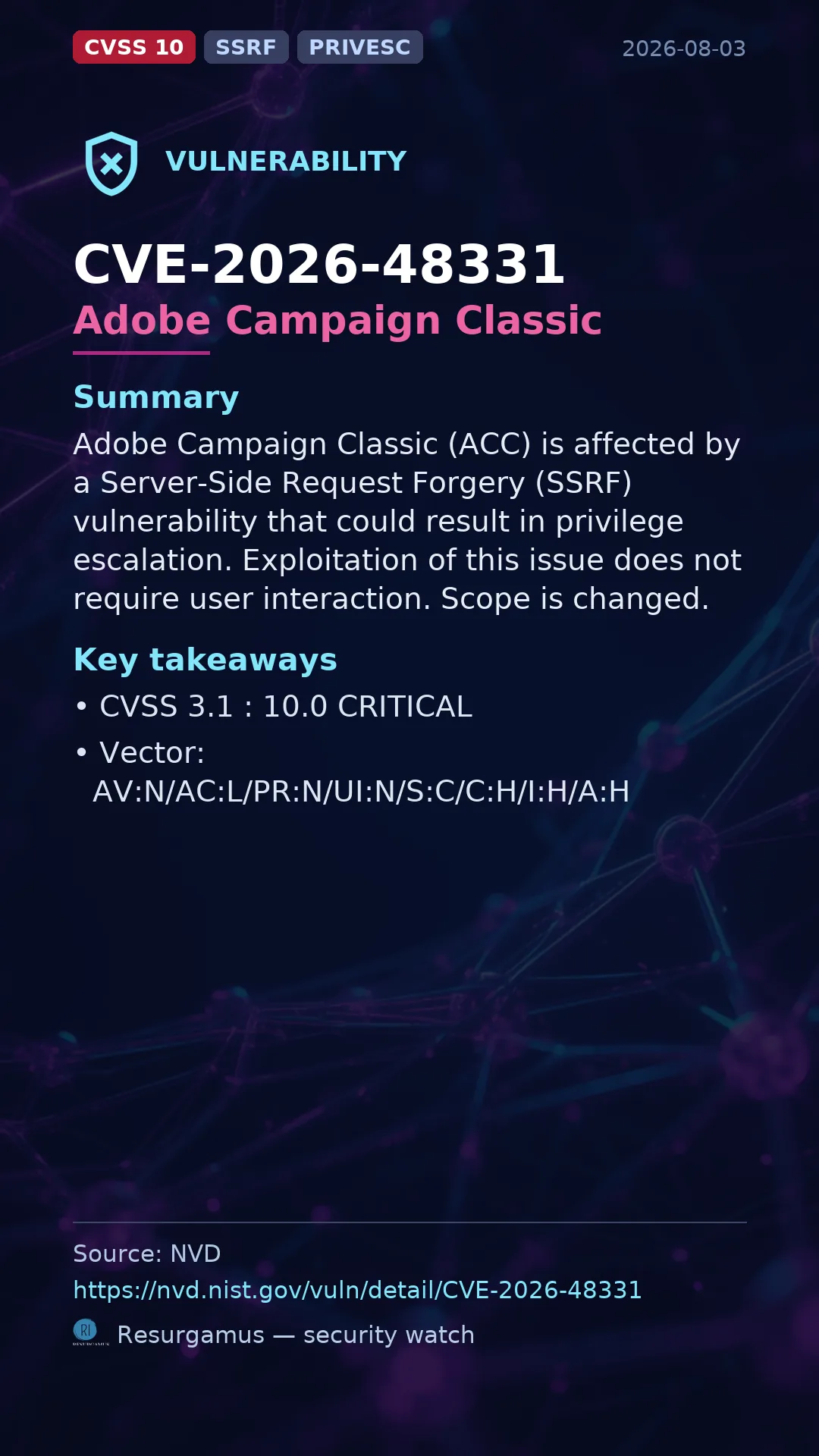 CVE-2026-48331 Adobe Campaign Classic Vulnerability