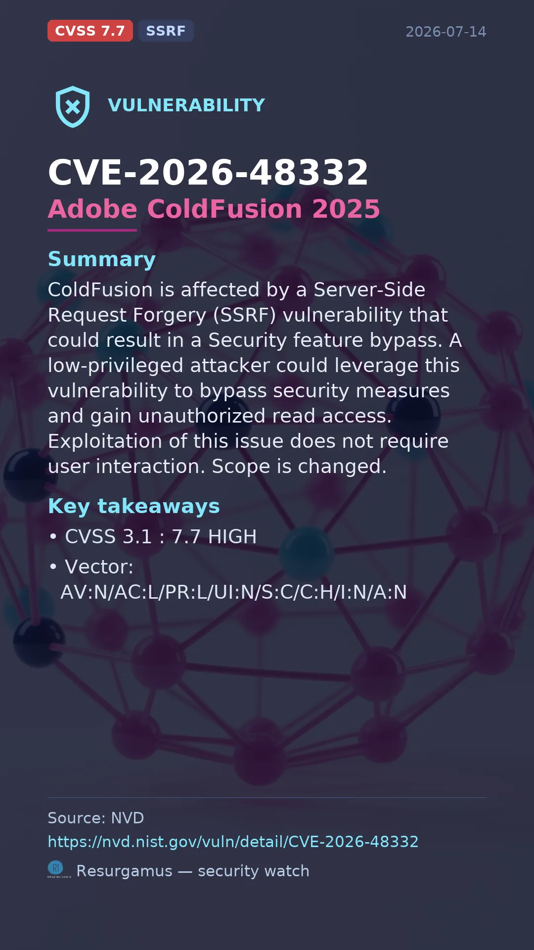 CVE-2026-48332 Adobe ColdFusion 2025 Vulnerability