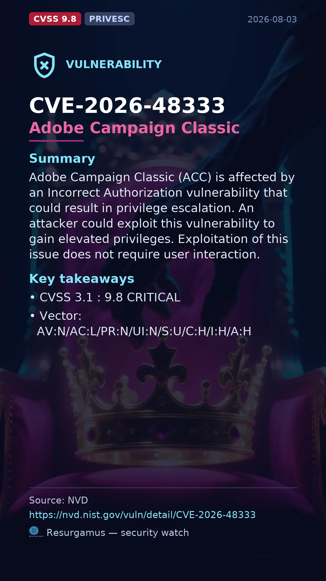 CVE-2026-48333 Adobe Campaign Classic Vulnerability