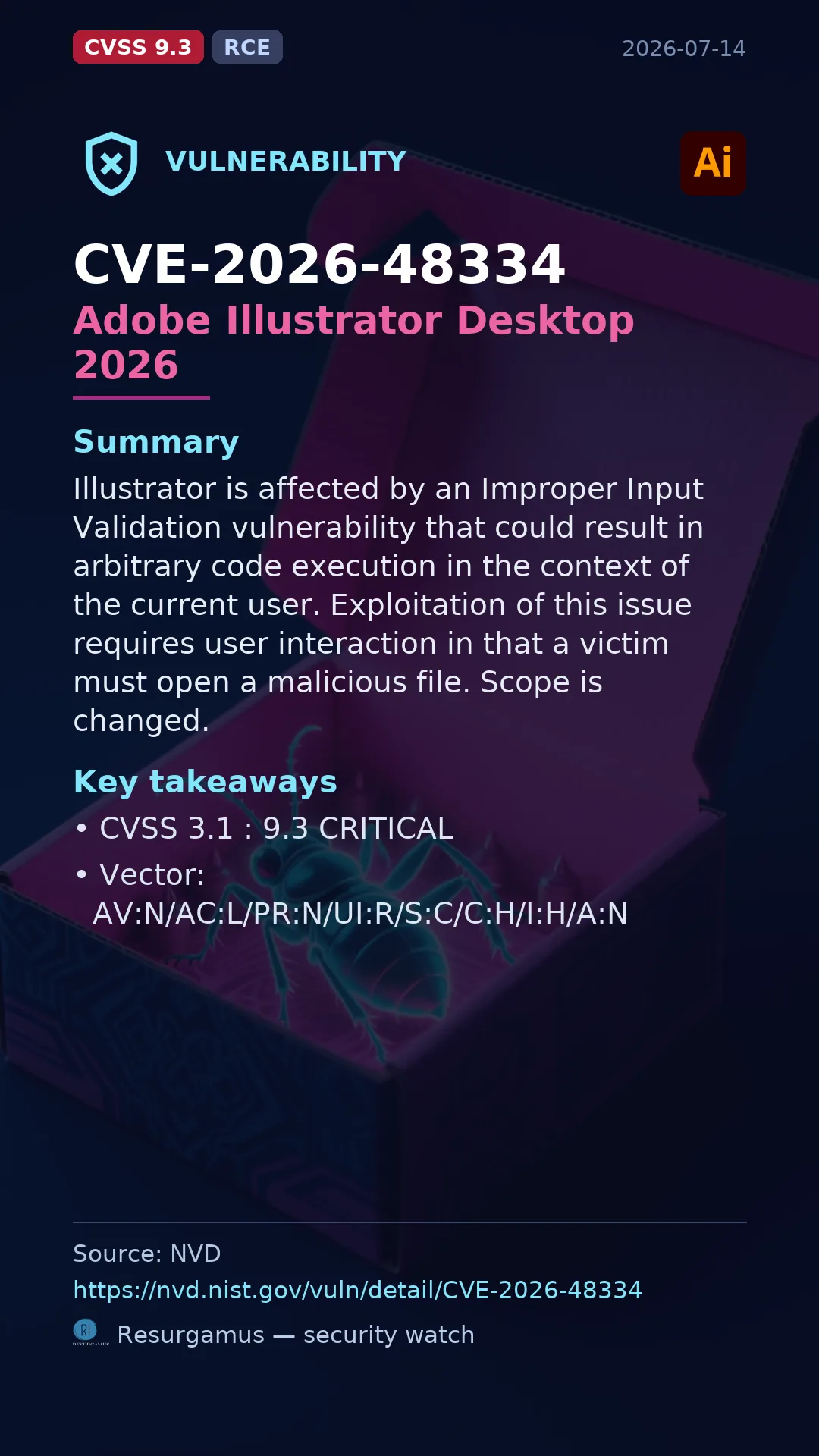 CVE-2026-48334 Adobe Illustrator Desktop 2026 Vulnerability