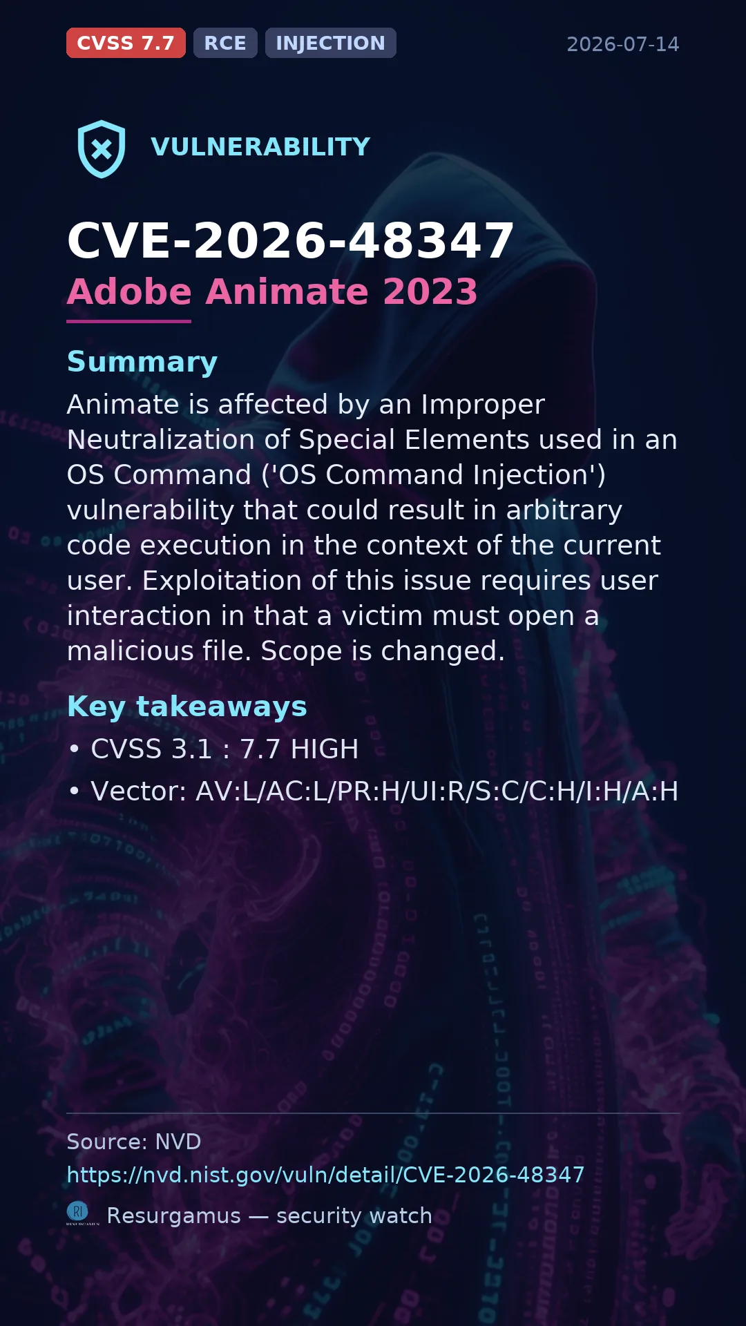 CVE-2026-48347 Adobe Animate 2023 Vulnerability