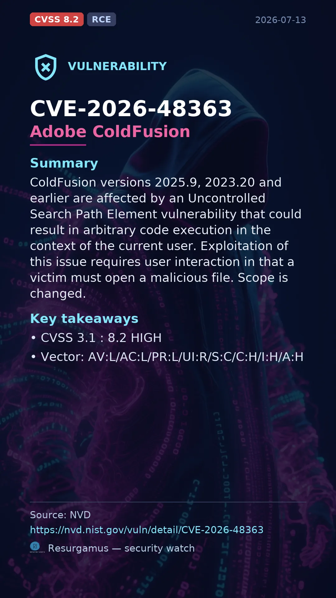 CVE-2026-48363 Adobe ColdFusion Vulnerability