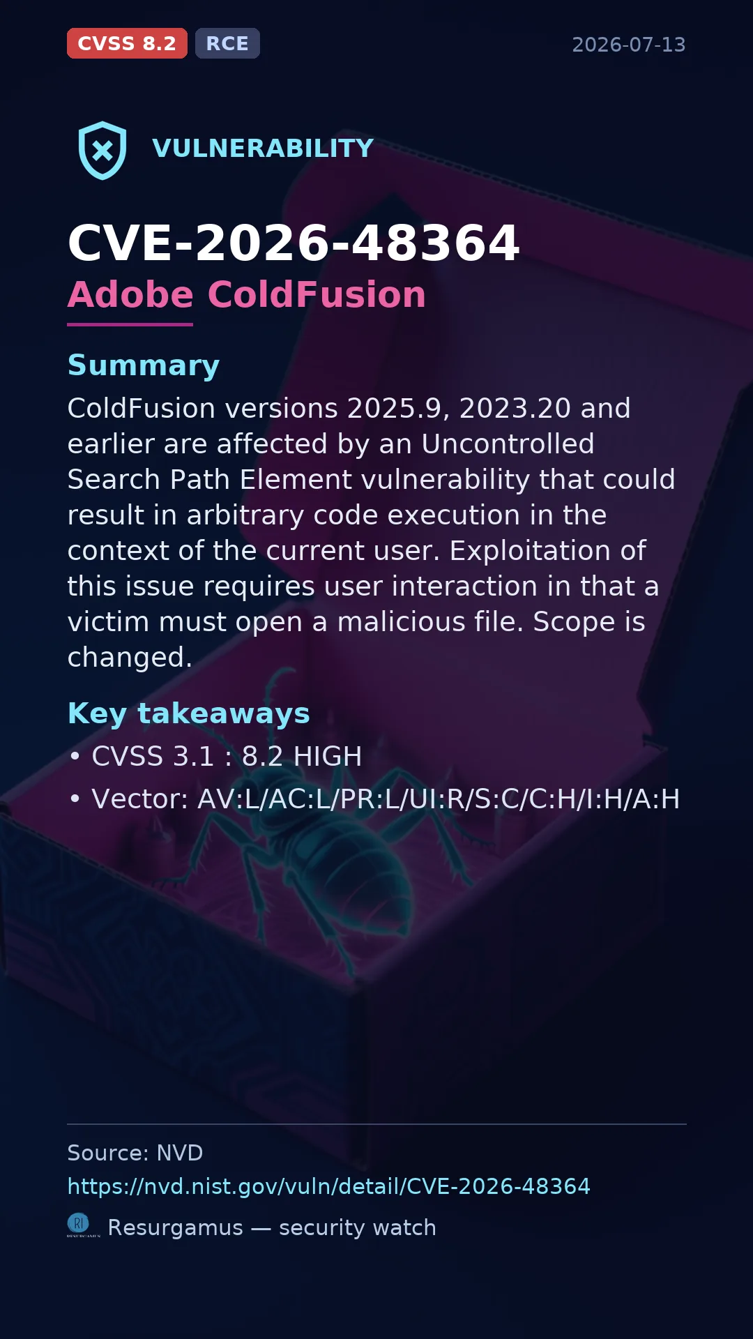 CVE-2026-48364 Adobe ColdFusion Vulnerability