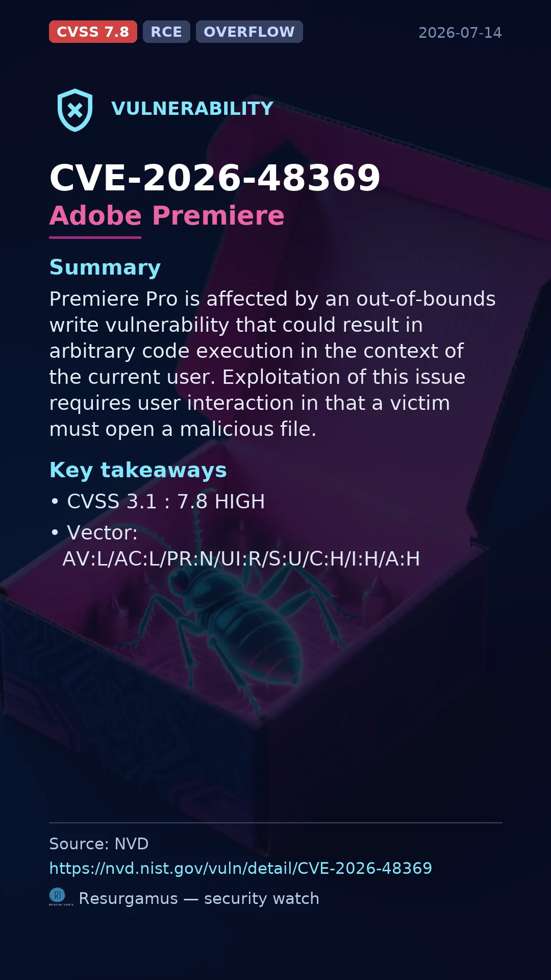 CVE-2026-48369 Adobe Premiere Vulnerability