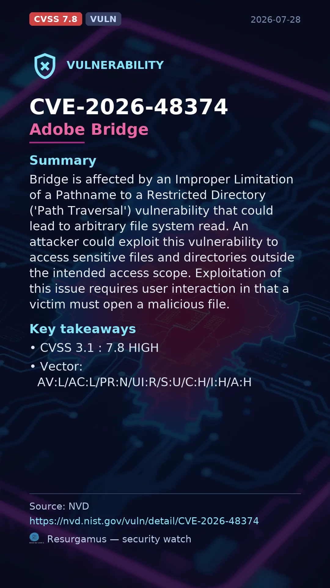 CVE-2026-48374 Adobe Bridge Vulnerability