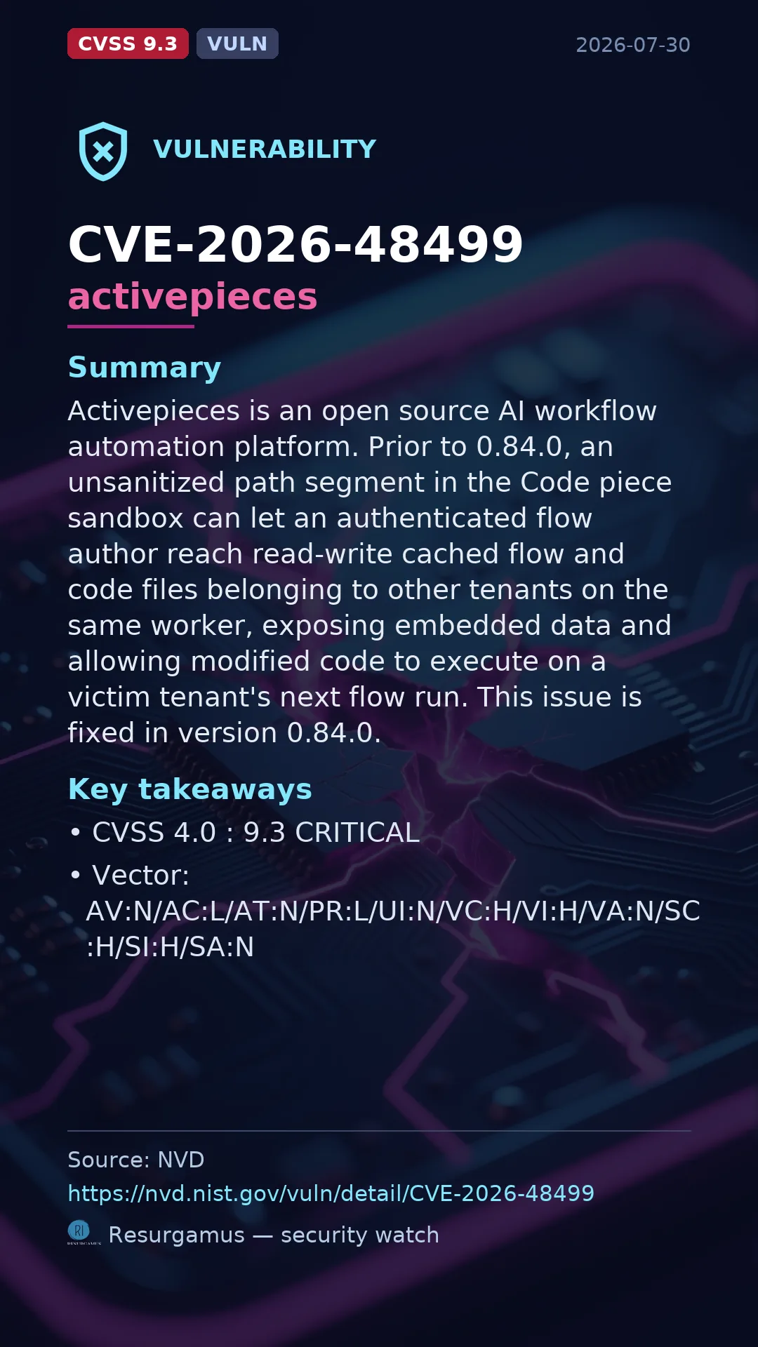 CVE-2026-48499 activepieces Vulnerability