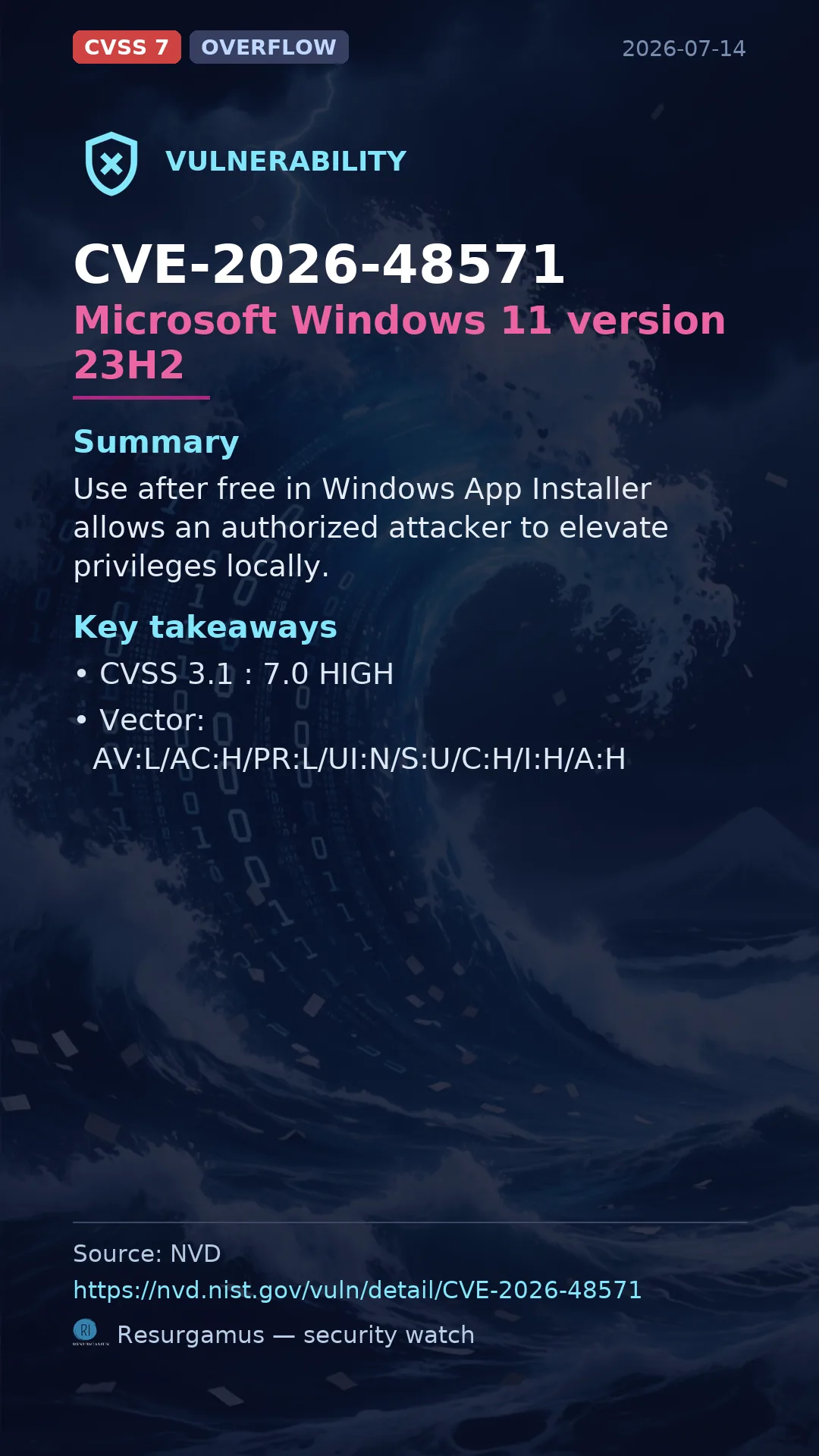CVE-2026-48571 Microsoft Windows 11 version 23H2 Vulnerability
