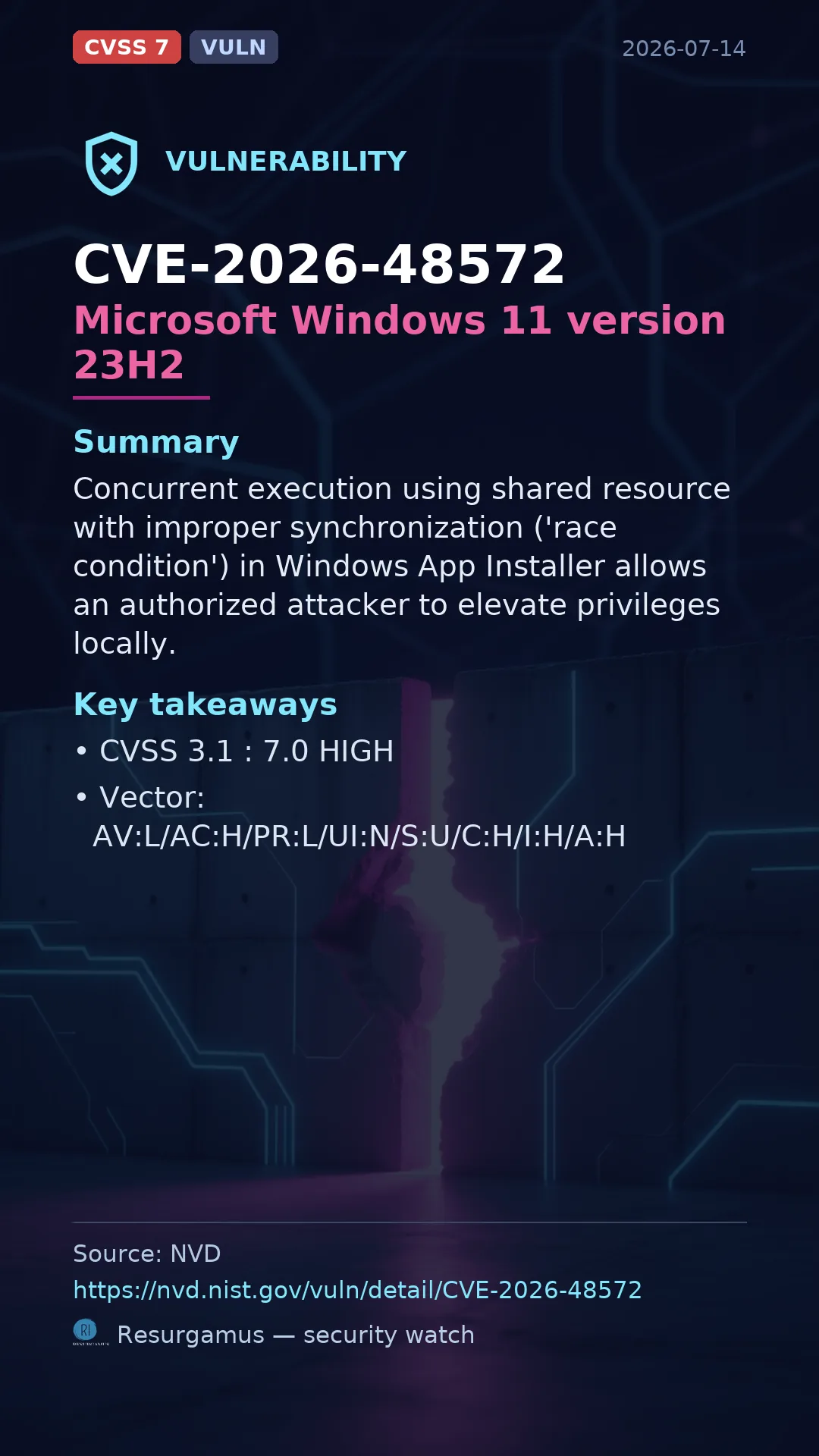CVE-2026-48572 Microsoft Windows 11 version 23H2 Vulnerability