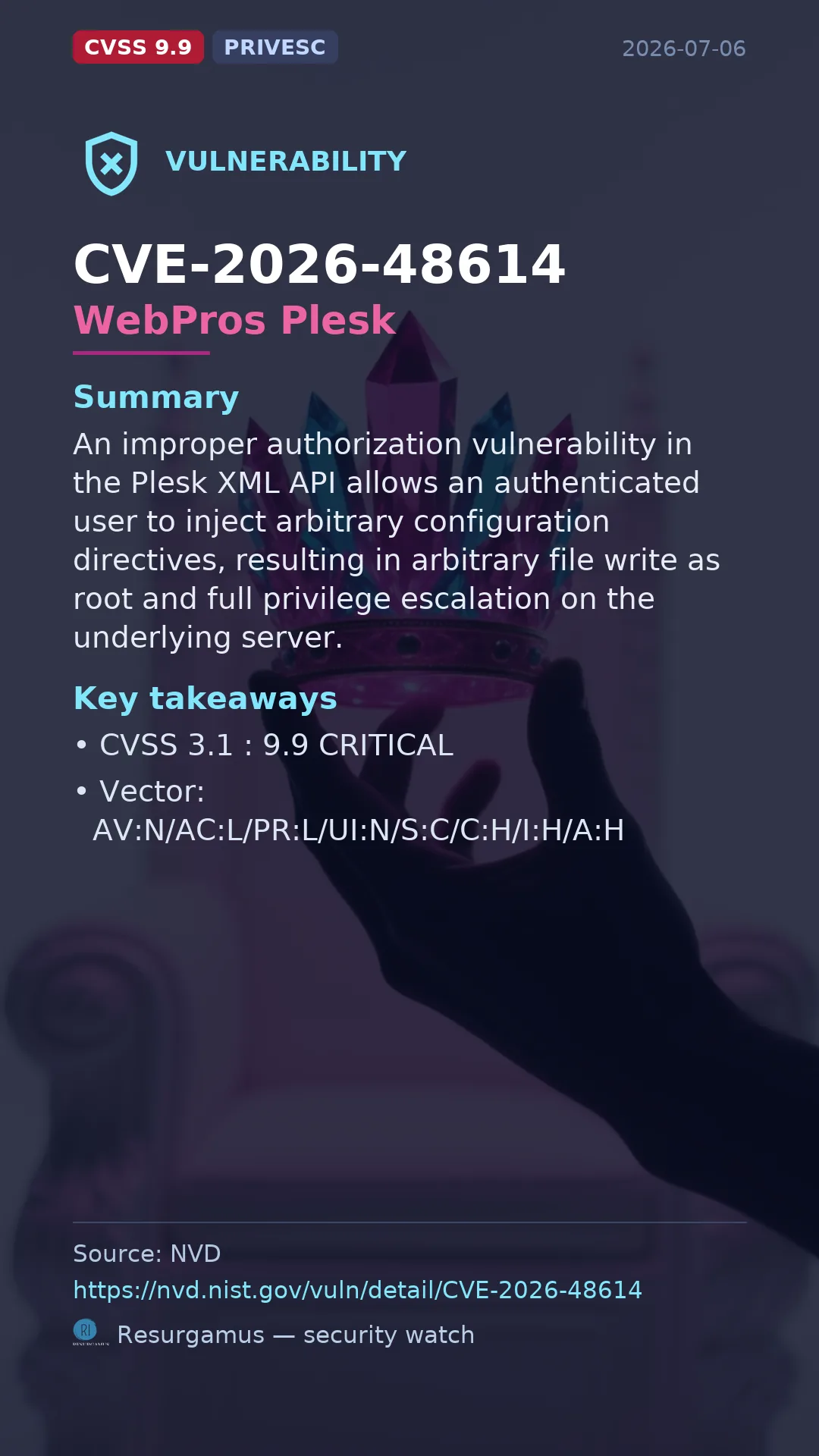 CVE-2026-48614 WebPros Plesk Vulnerability
