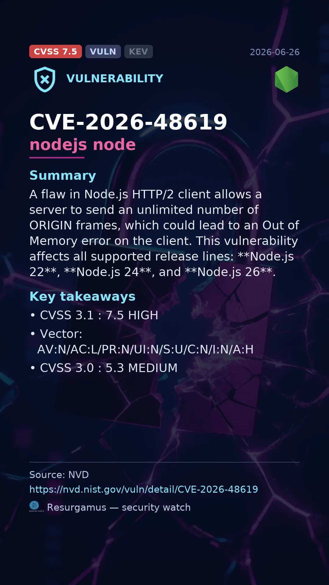 CVE-2026-48619 nodejs node Vulnerability