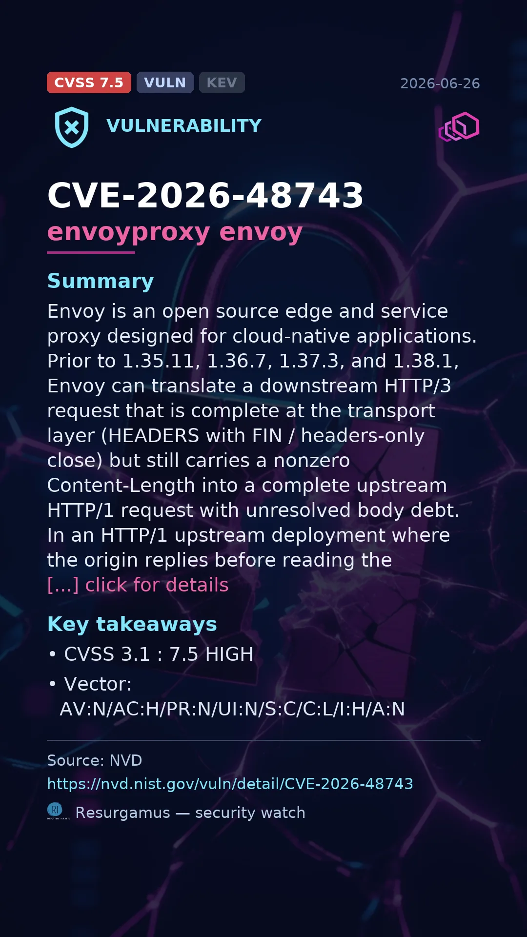 CVE-2026-48743 envoyproxy envoy Vulnerability