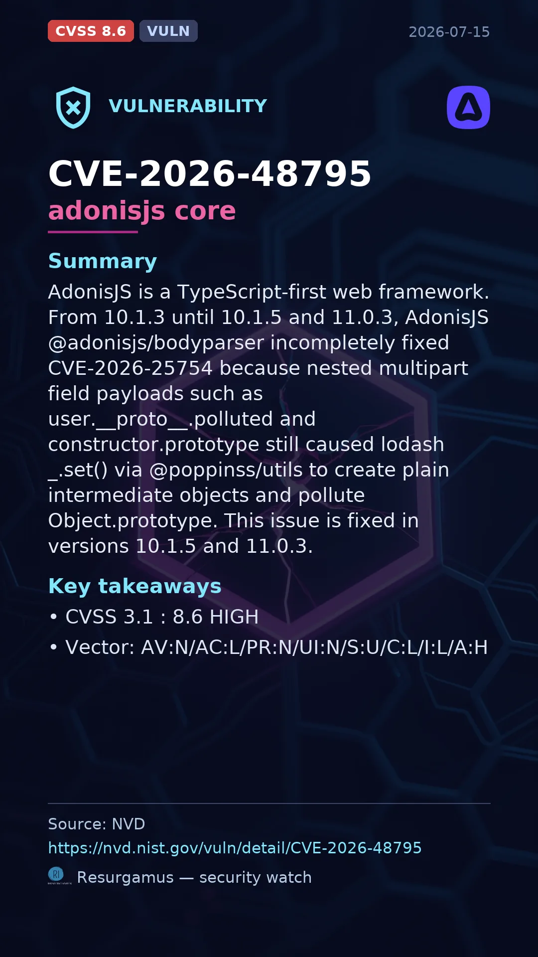CVE-2026-48795 adonisjs core Vulnerability
