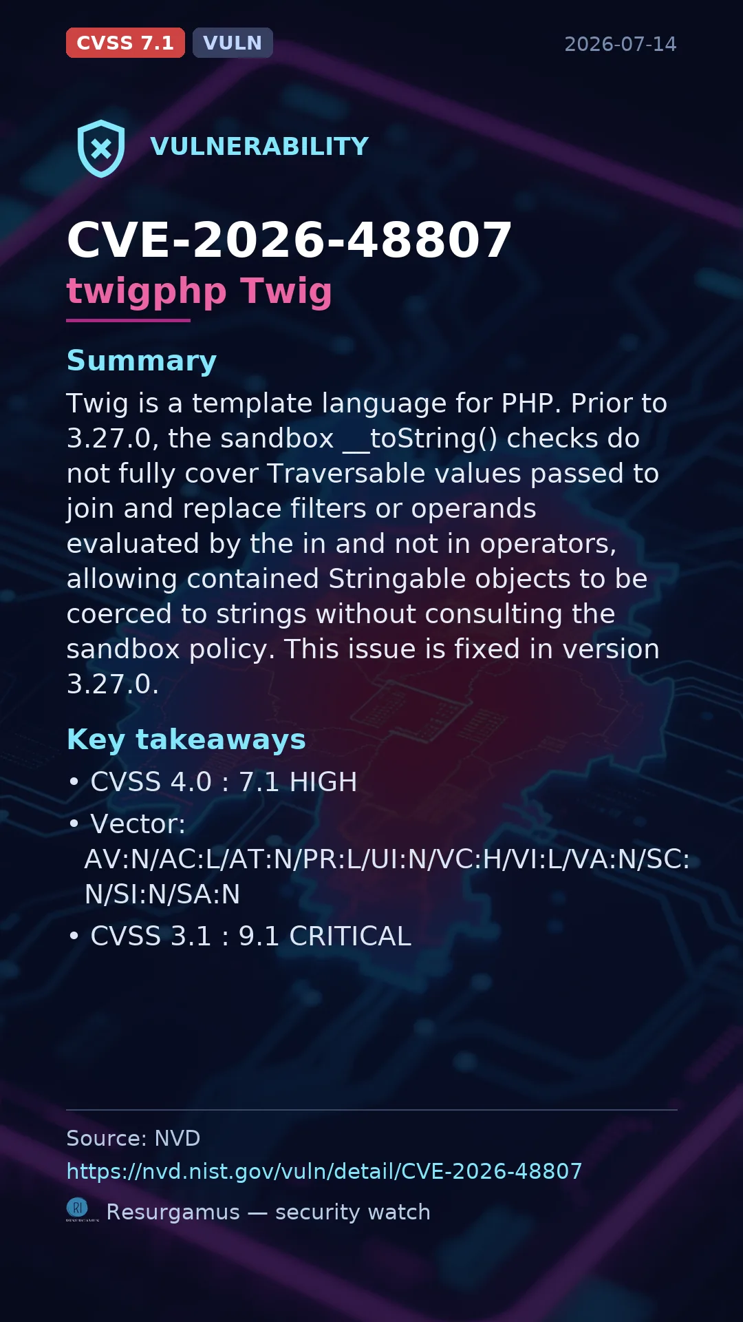 CVE-2026-48807 twigphp Twig Vulnerability