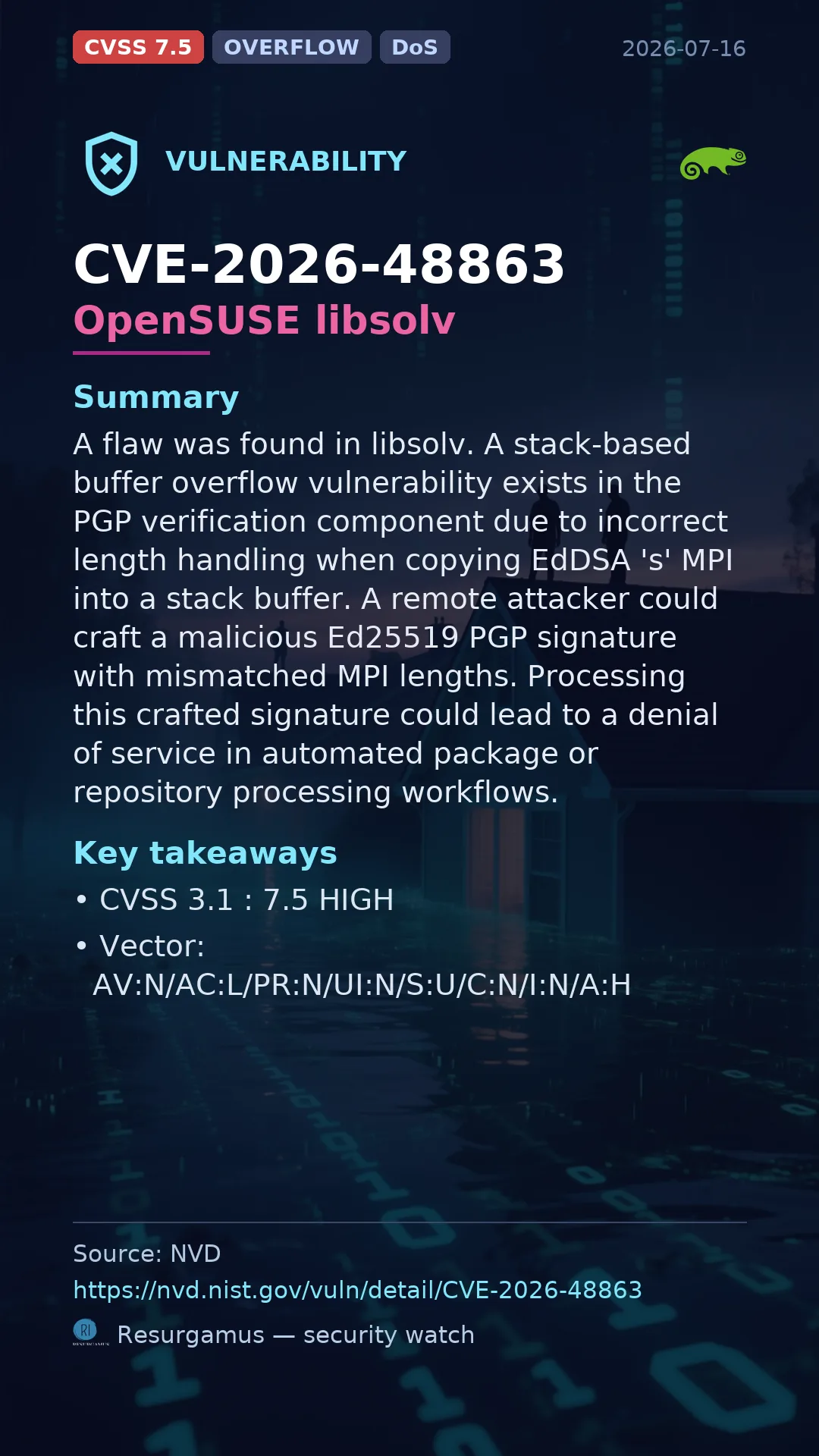CVE-2026-48863 OpenSUSE libsolv Vulnerability