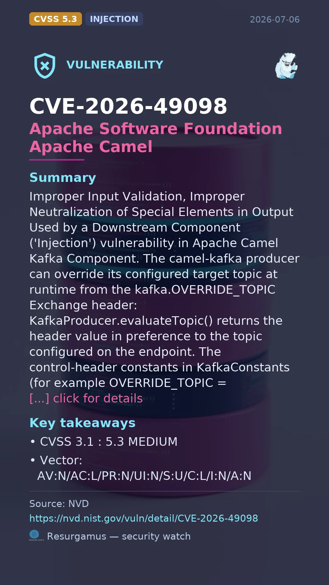 CVE-2026-49098 Apache Software Foundation Apache Camel Vulnerability