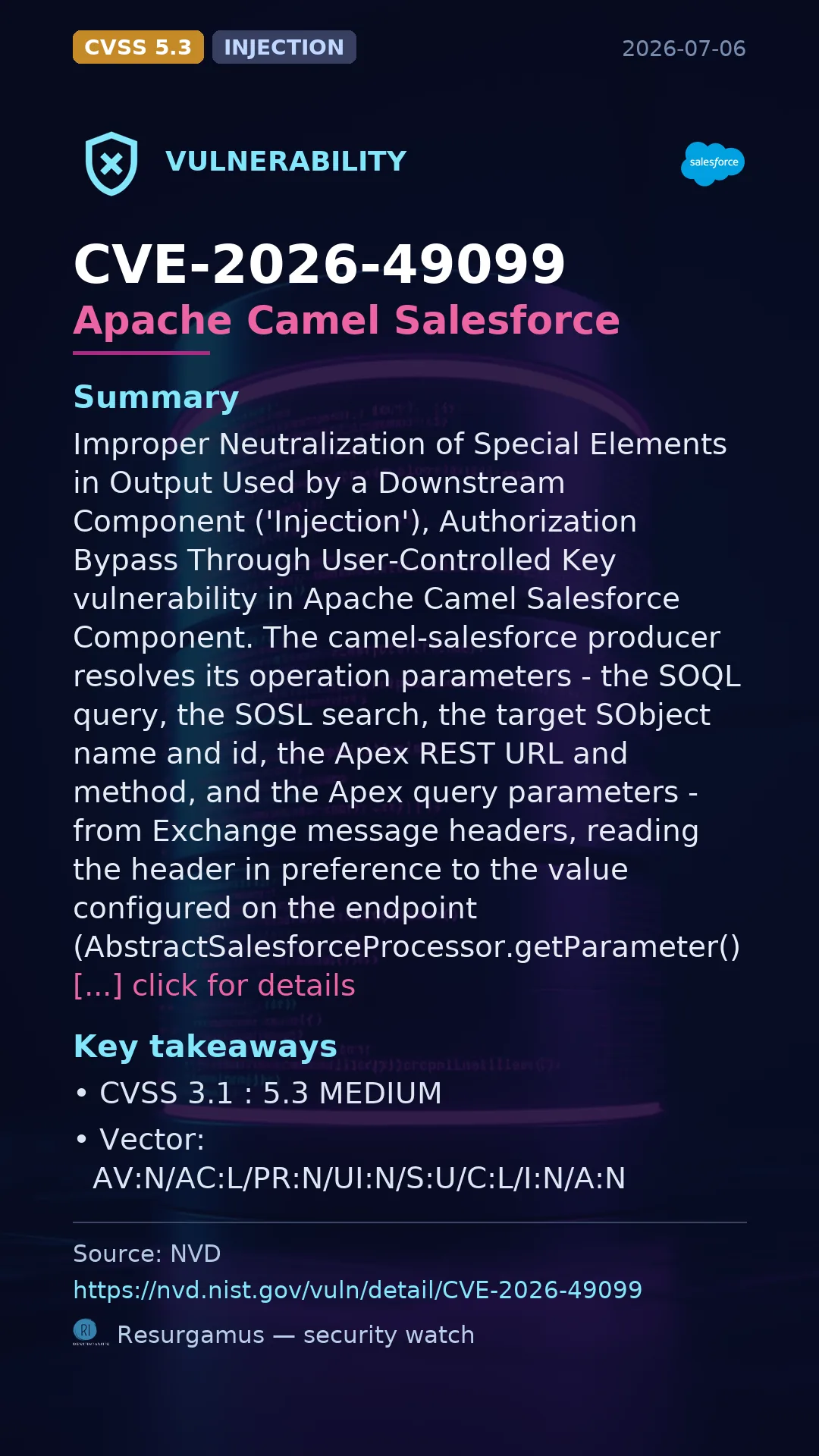 CVE-2026-49099 Apache Camel Salesforce Vulnerability