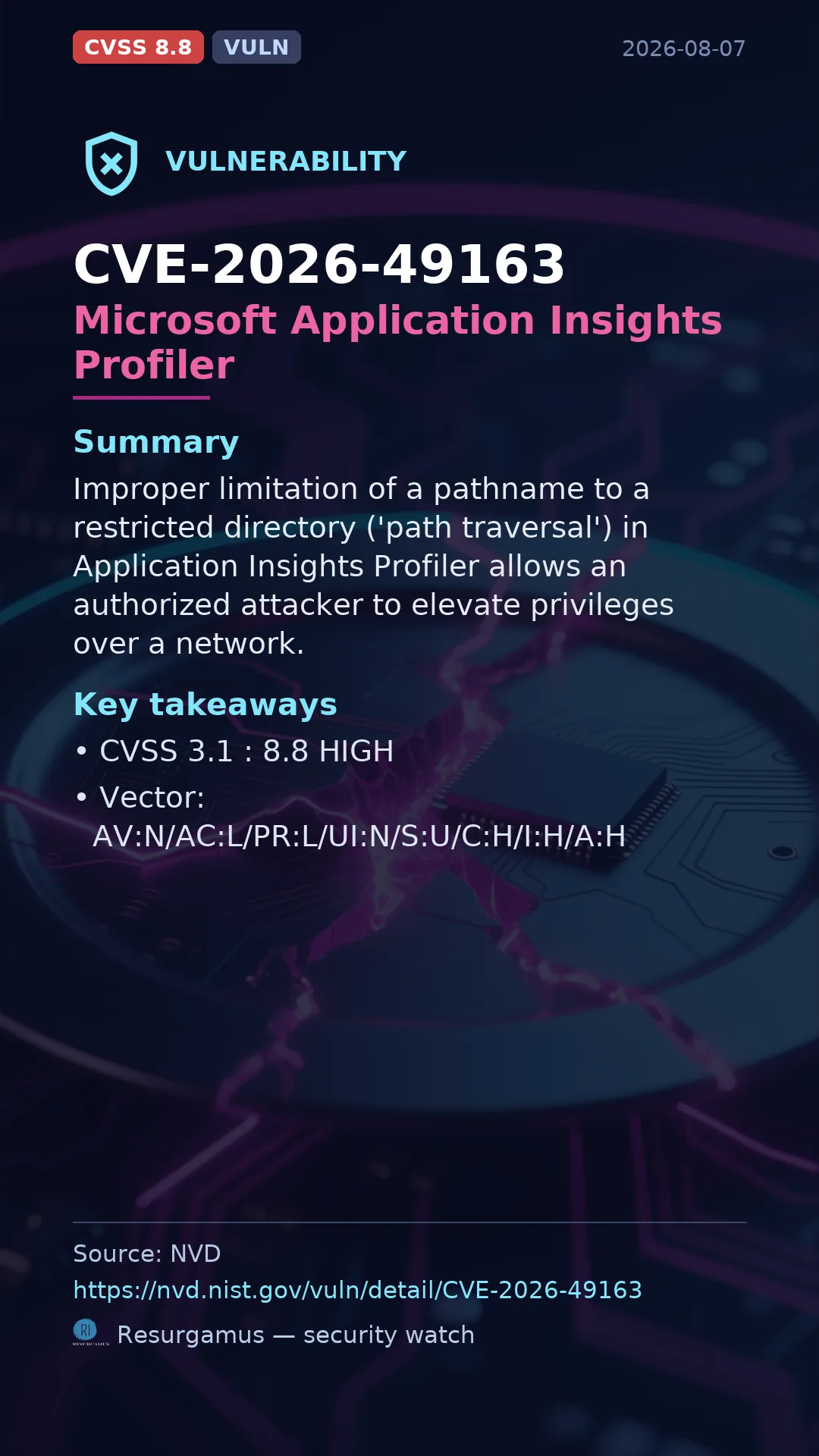 CVE-2026-49163 Microsoft Application Insights Profiler Vulnerability