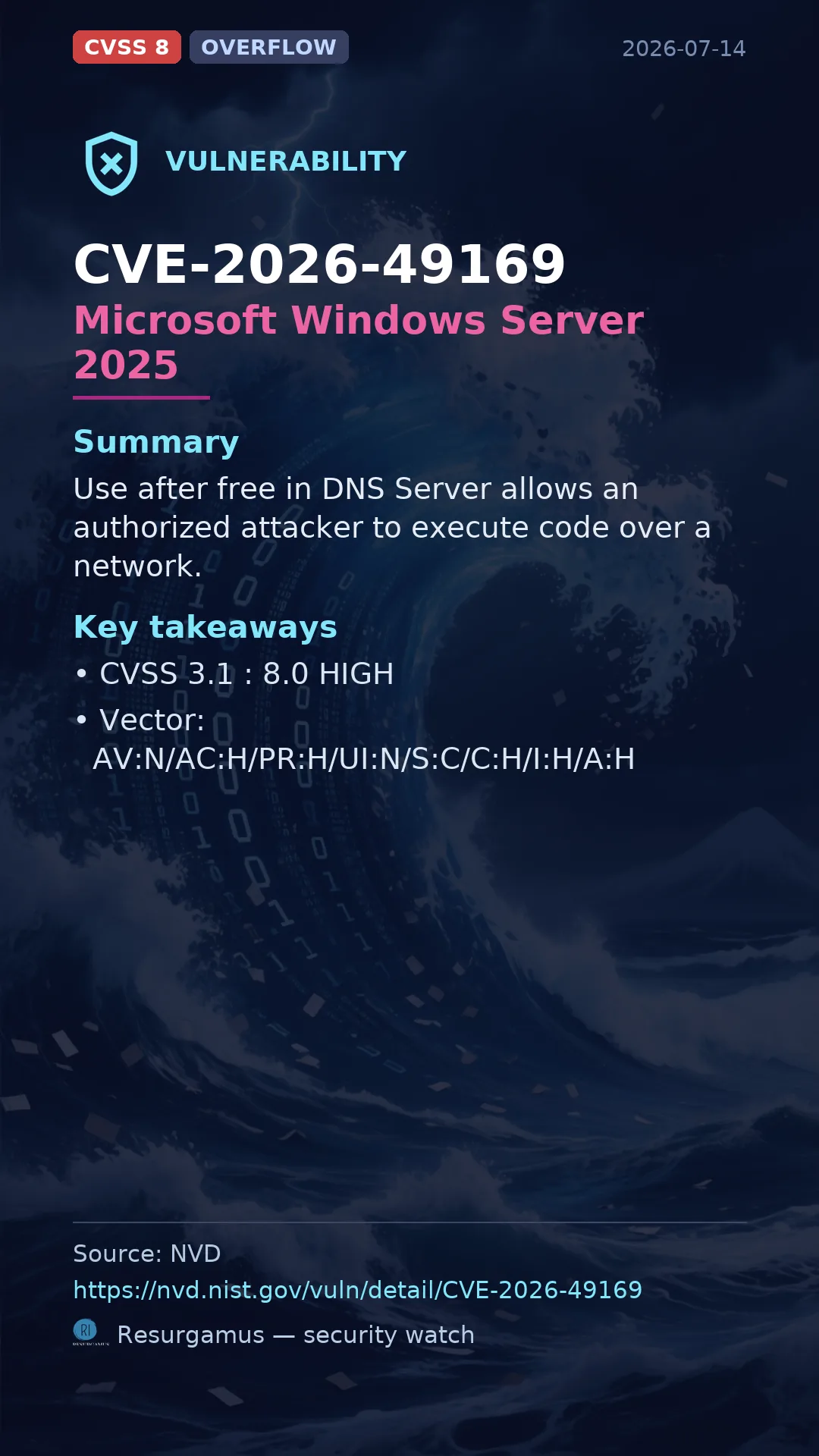 CVE-2026-49169 Microsoft Windows Server 2025 Vulnerability