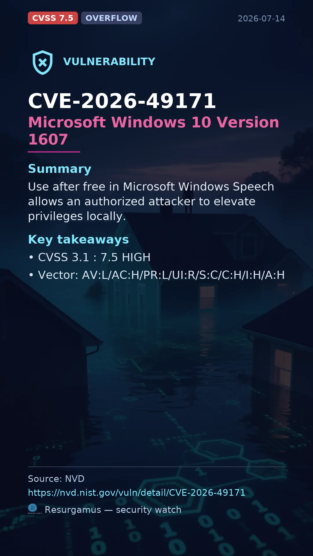 CVE-2026-49171 Microsoft Windows 10 Version 1607 Vulnerability