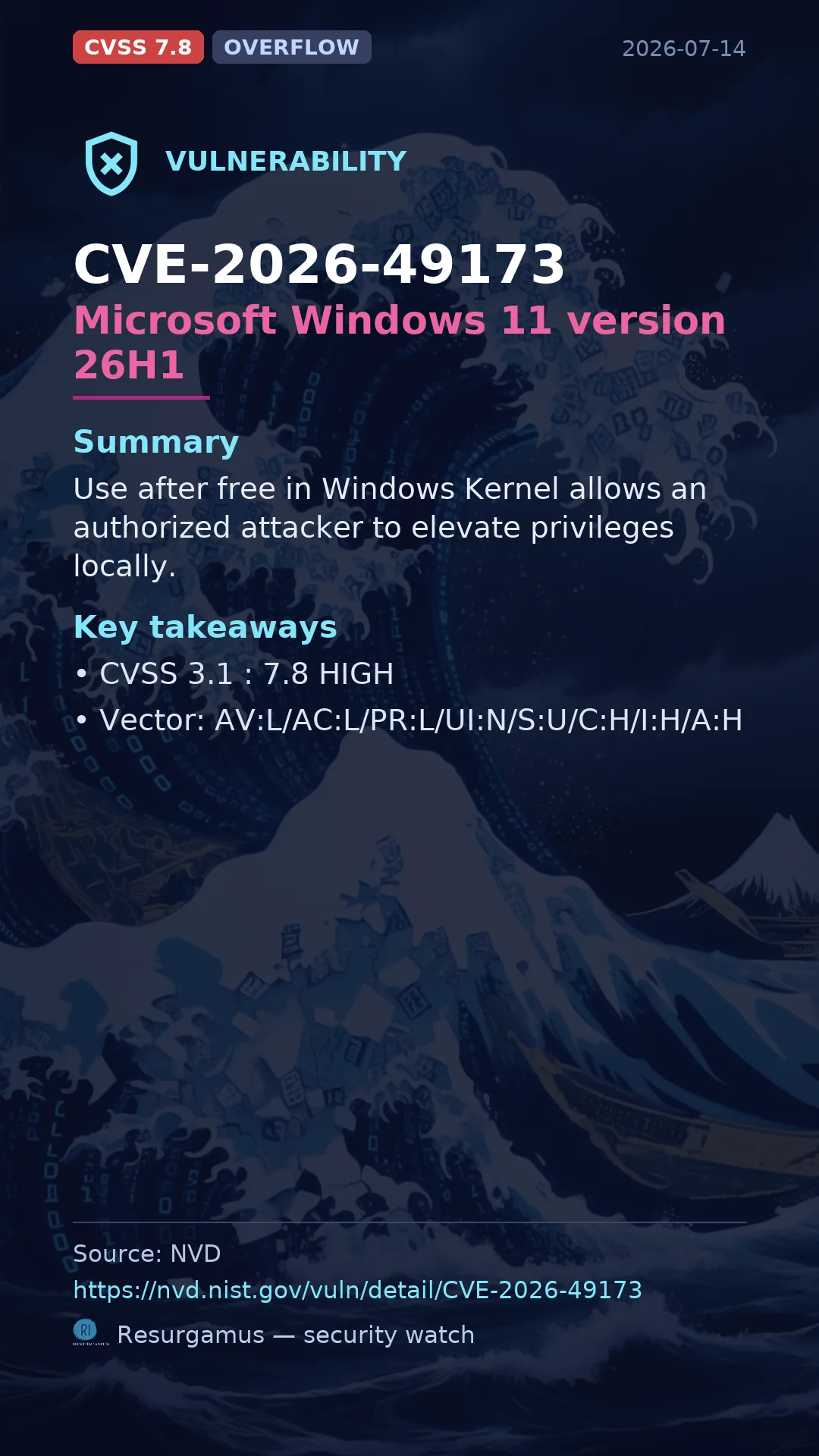 CVE-2026-49173 Microsoft Windows 11 version 26H1 Vulnerability