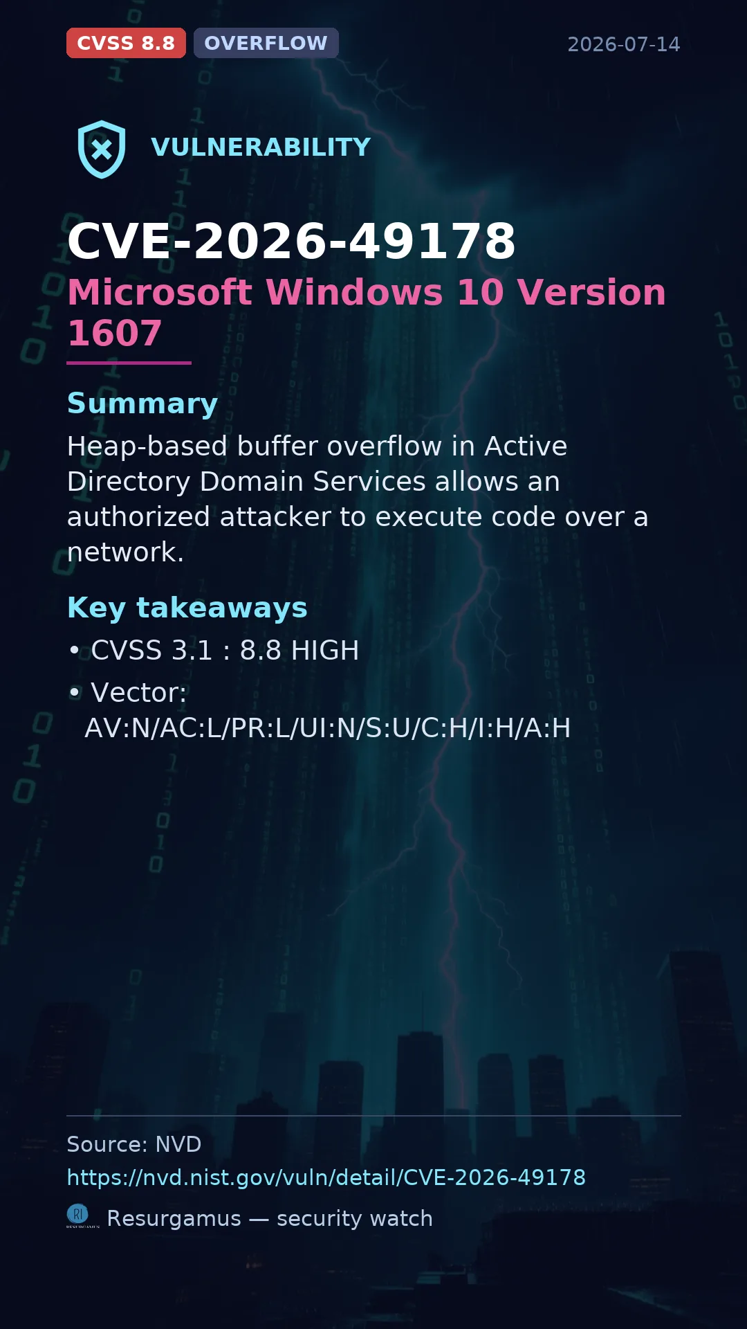CVE-2026-49178 Microsoft Windows 10 Version 1607 Vulnerability