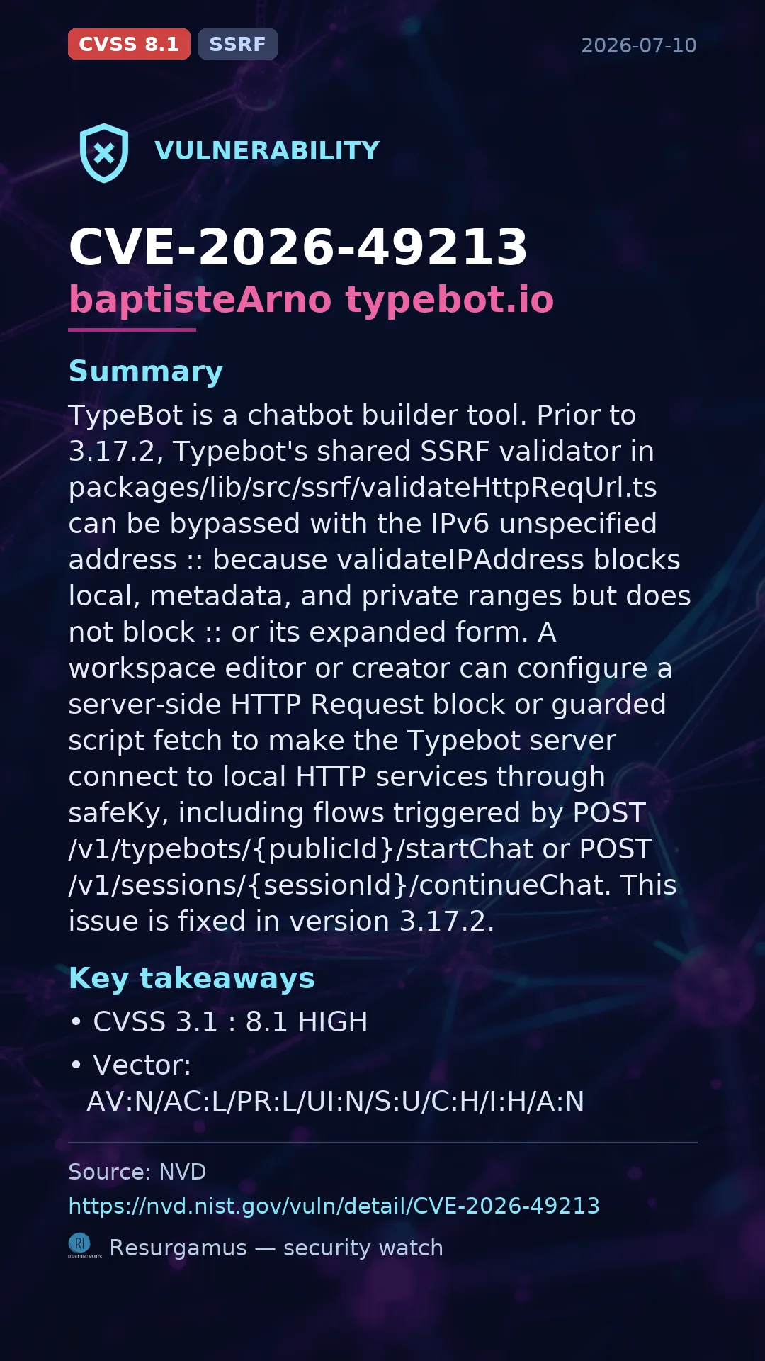 CVE-2026-49213 baptisteArno typebot.io Vulnerability