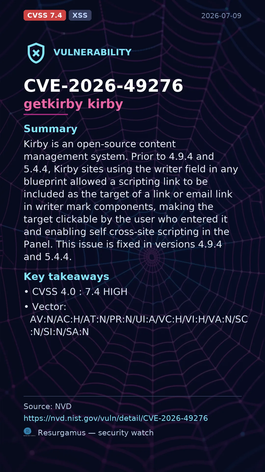 CVE-2026-49276 getkirby kirby Vulnerability