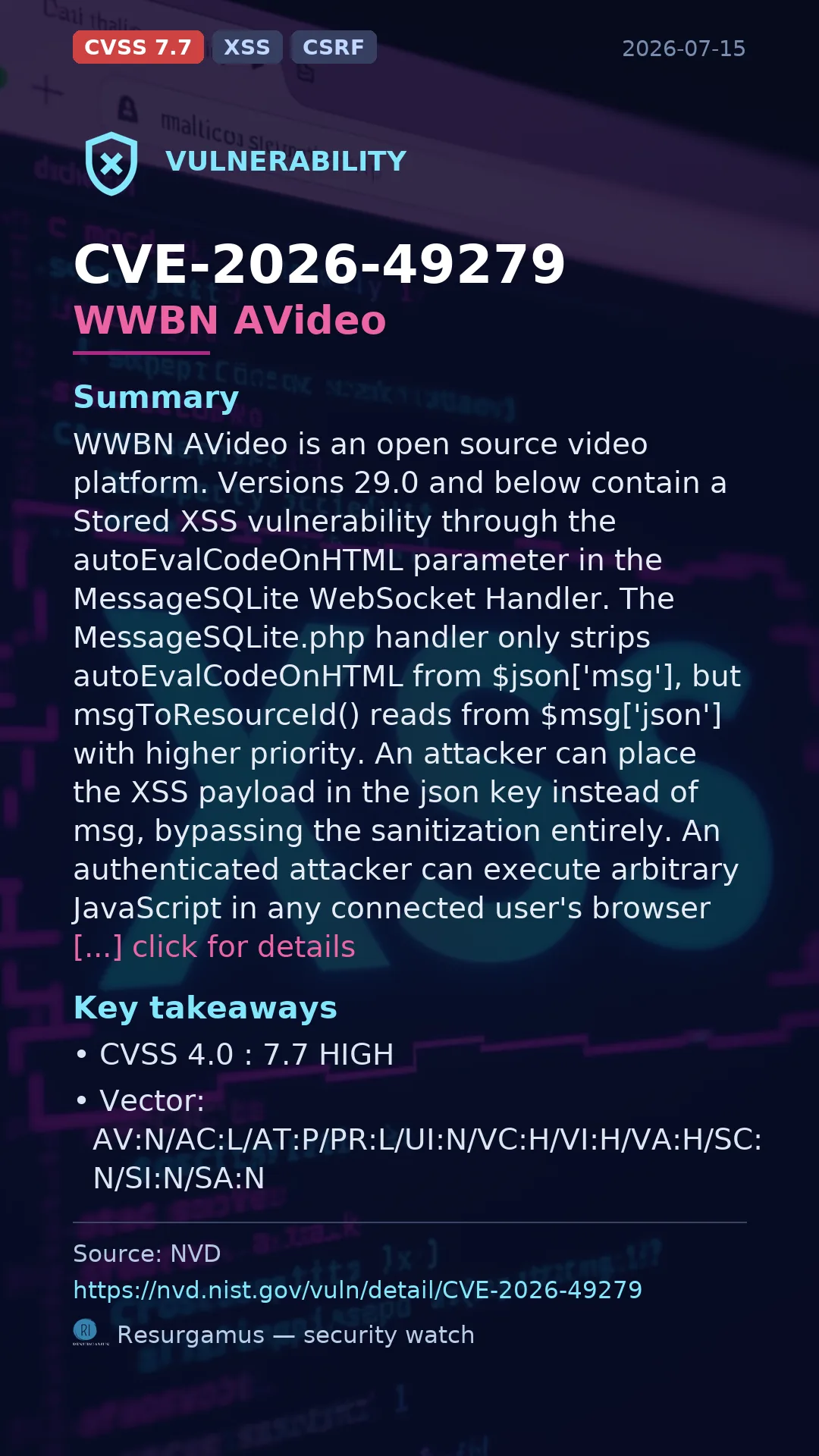 CVE-2026-49279 WWBN AVideo Vulnerability