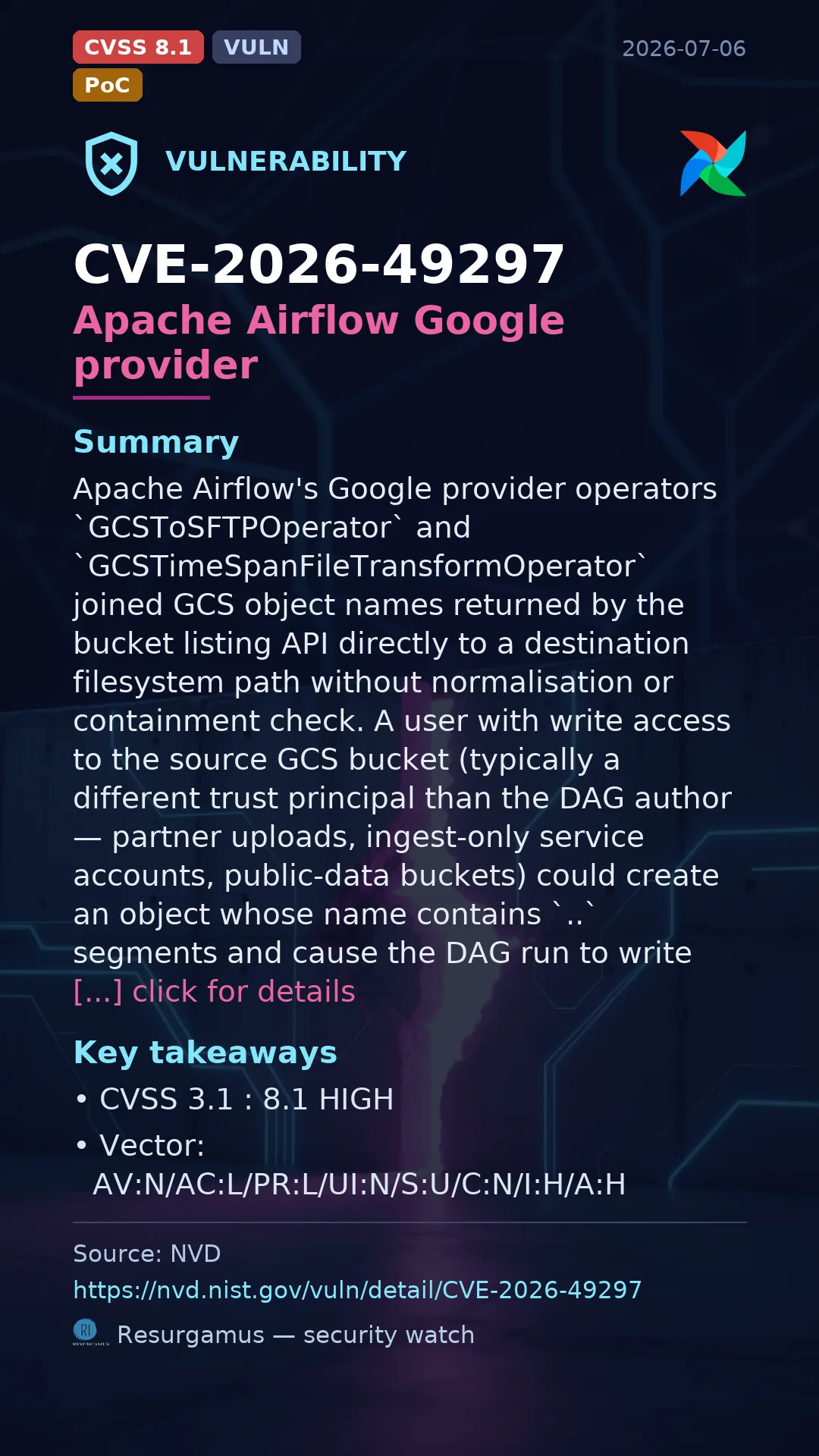 CVE-2026-49297 Apache Airflow Google provider Vulnerability
