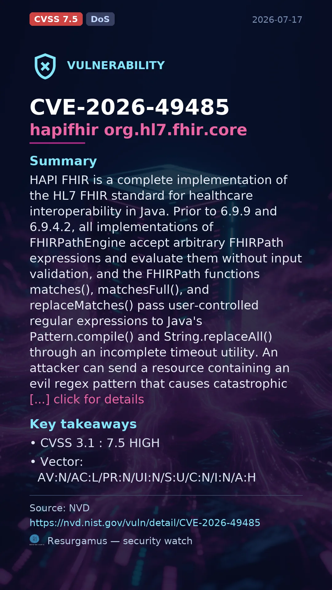 CVE-2026-49485 hapifhir org.hl7.fhir.core Vulnerability