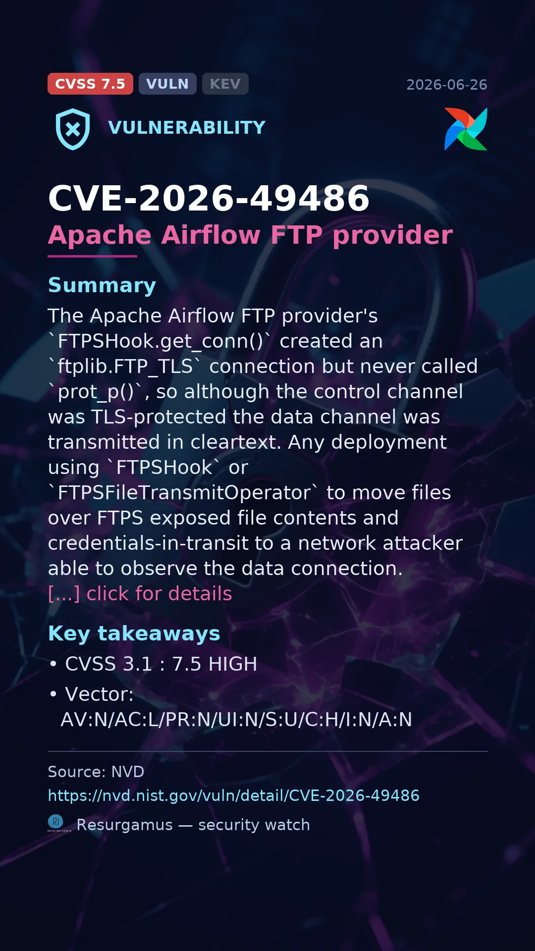 CVE-2026-49486 Apache Airflow FTP provider Vulnerability