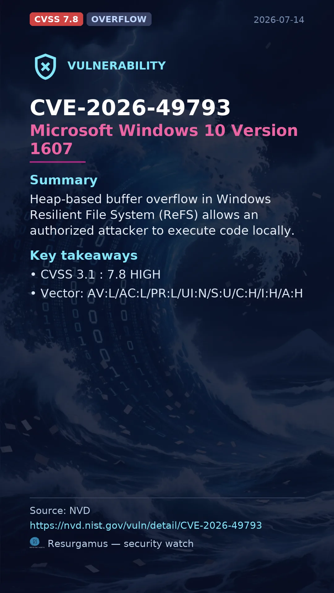 CVE-2026-49793 Microsoft Windows 10 Version 1607 Vulnerability