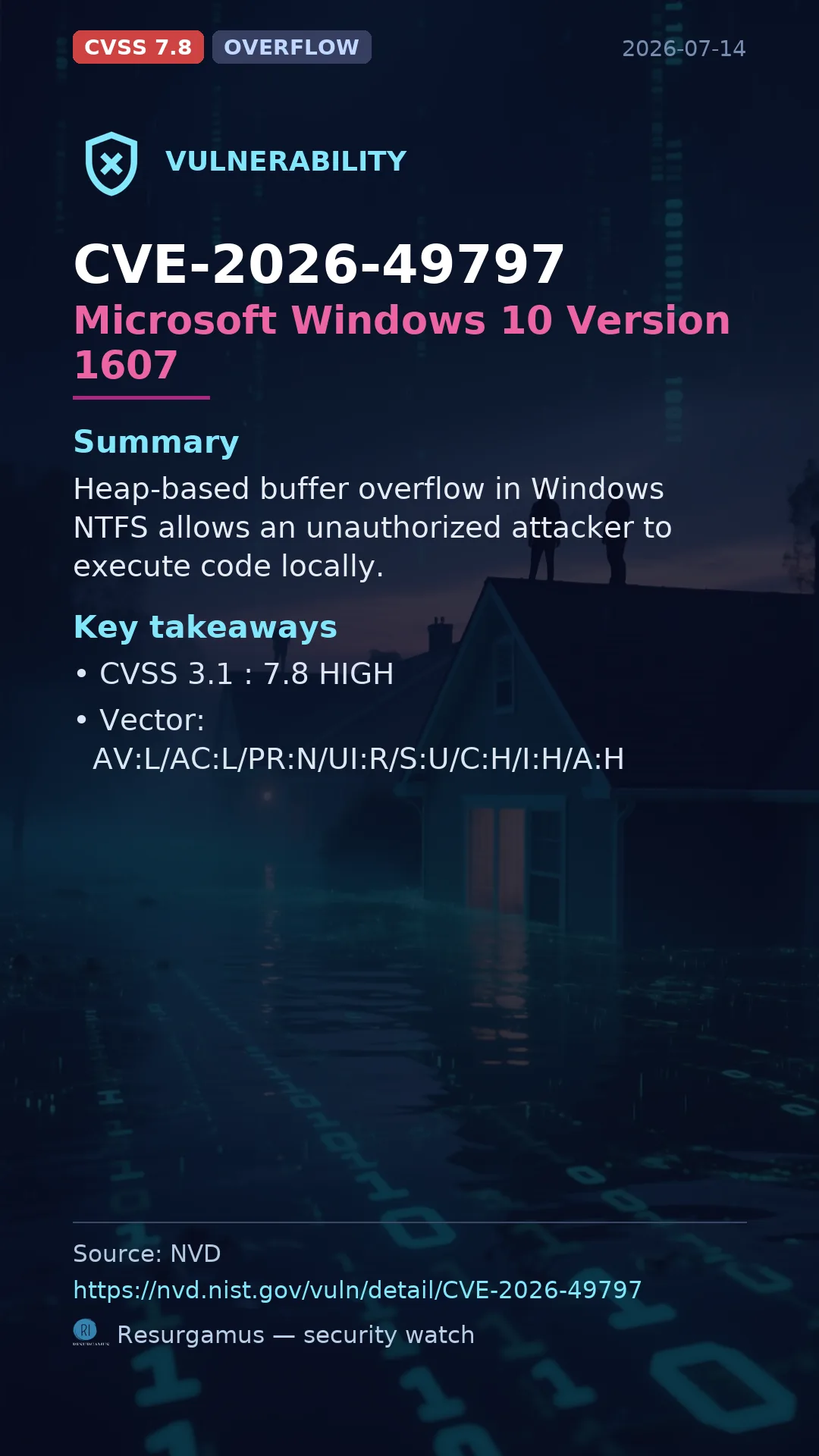 CVE-2026-49797 Microsoft Windows 10 Version 1607 Vulnerability