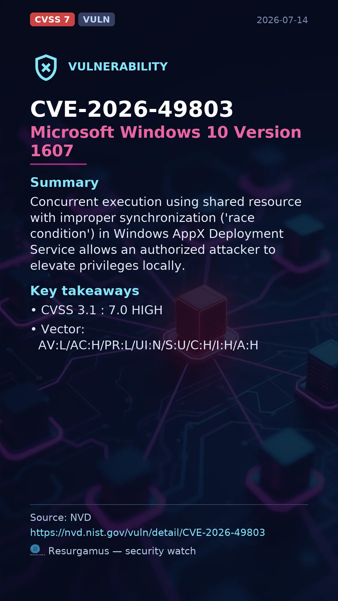 CVE-2026-49803 Microsoft Windows 10 Version 1607 Vulnerability