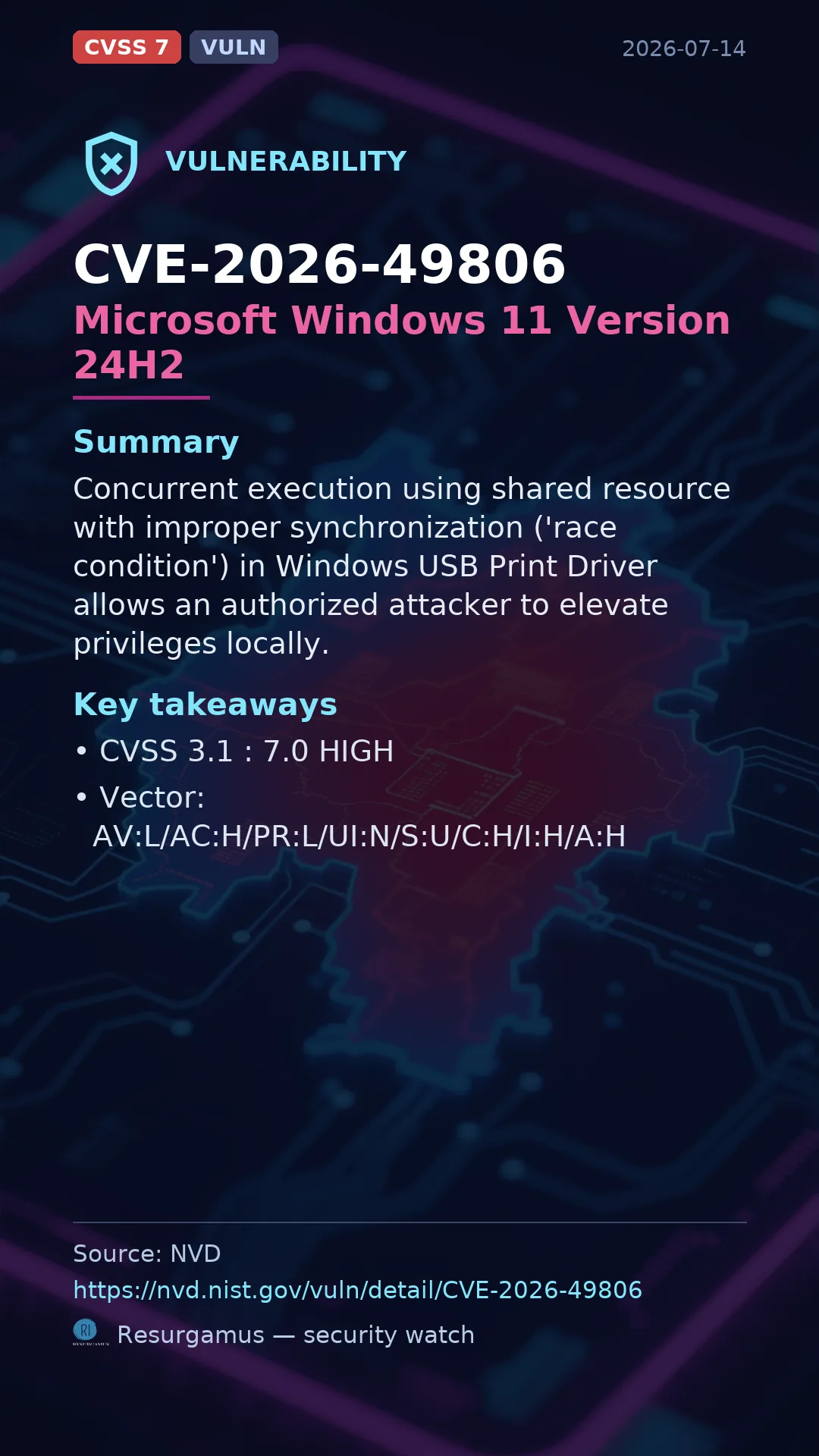 CVE-2026-49806 Microsoft Windows 11 Version 24H2 Vulnerability