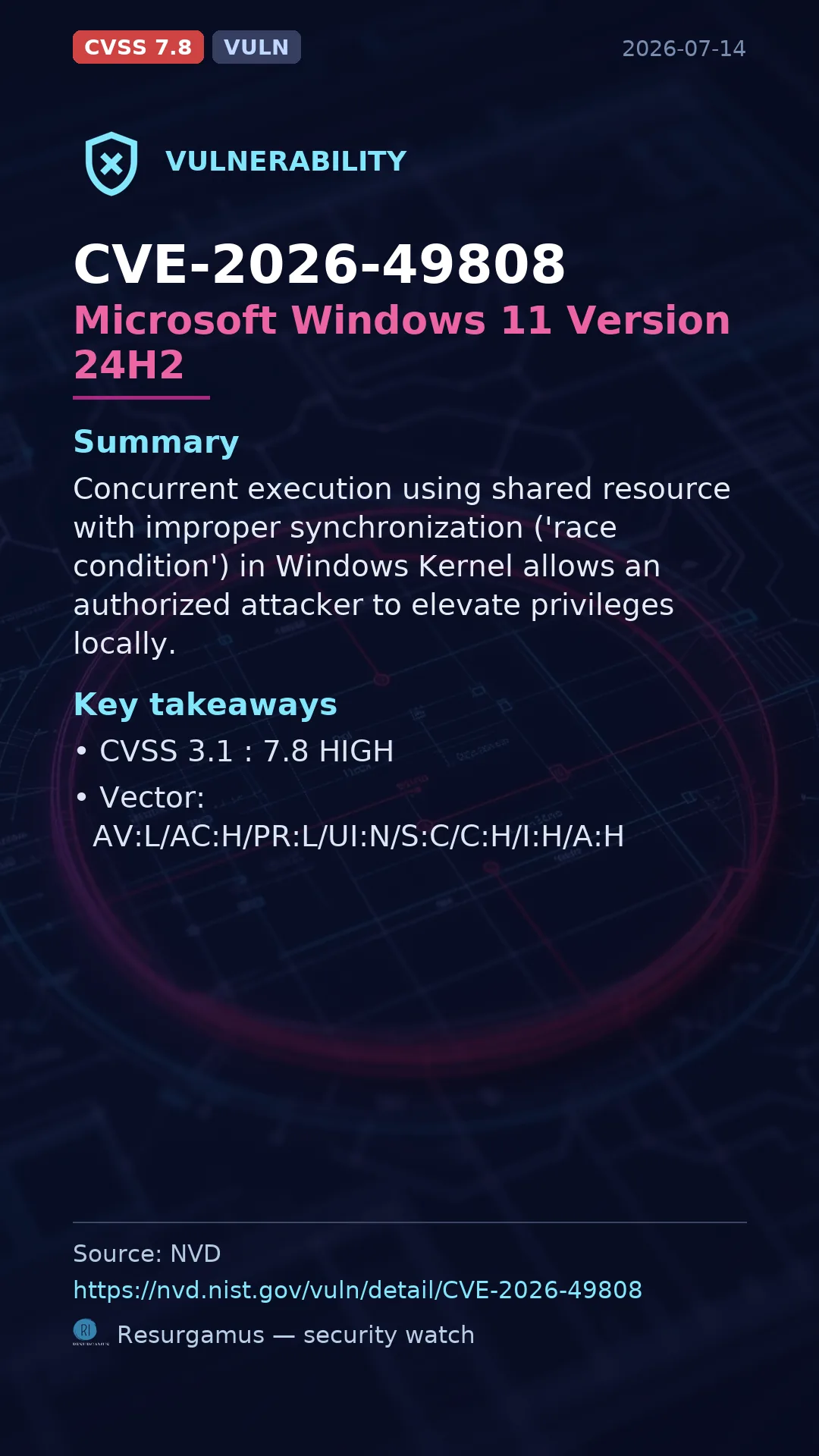 CVE-2026-49808 Microsoft Windows 11 Version 24H2 Vulnerability