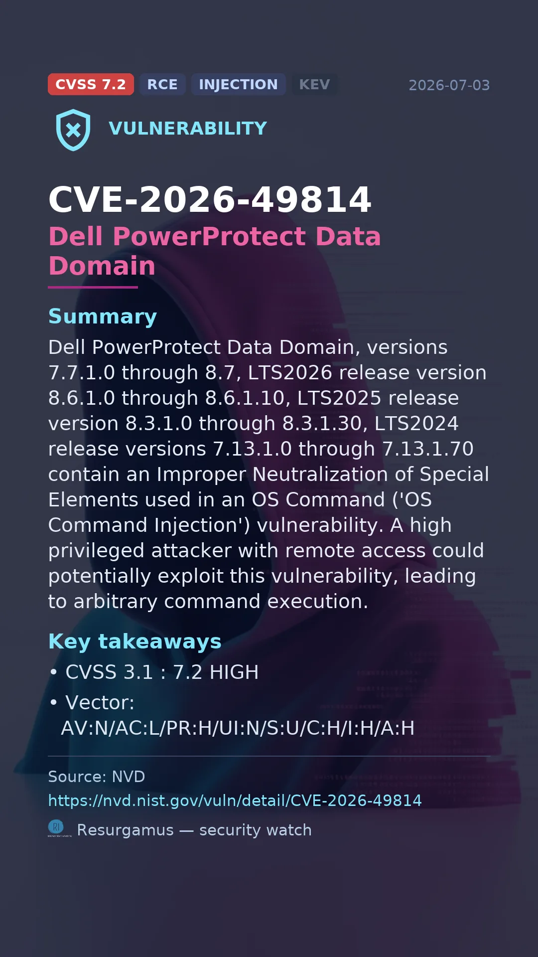 CVE-2026-49814 Dell PowerProtect Data Domain Vulnerability