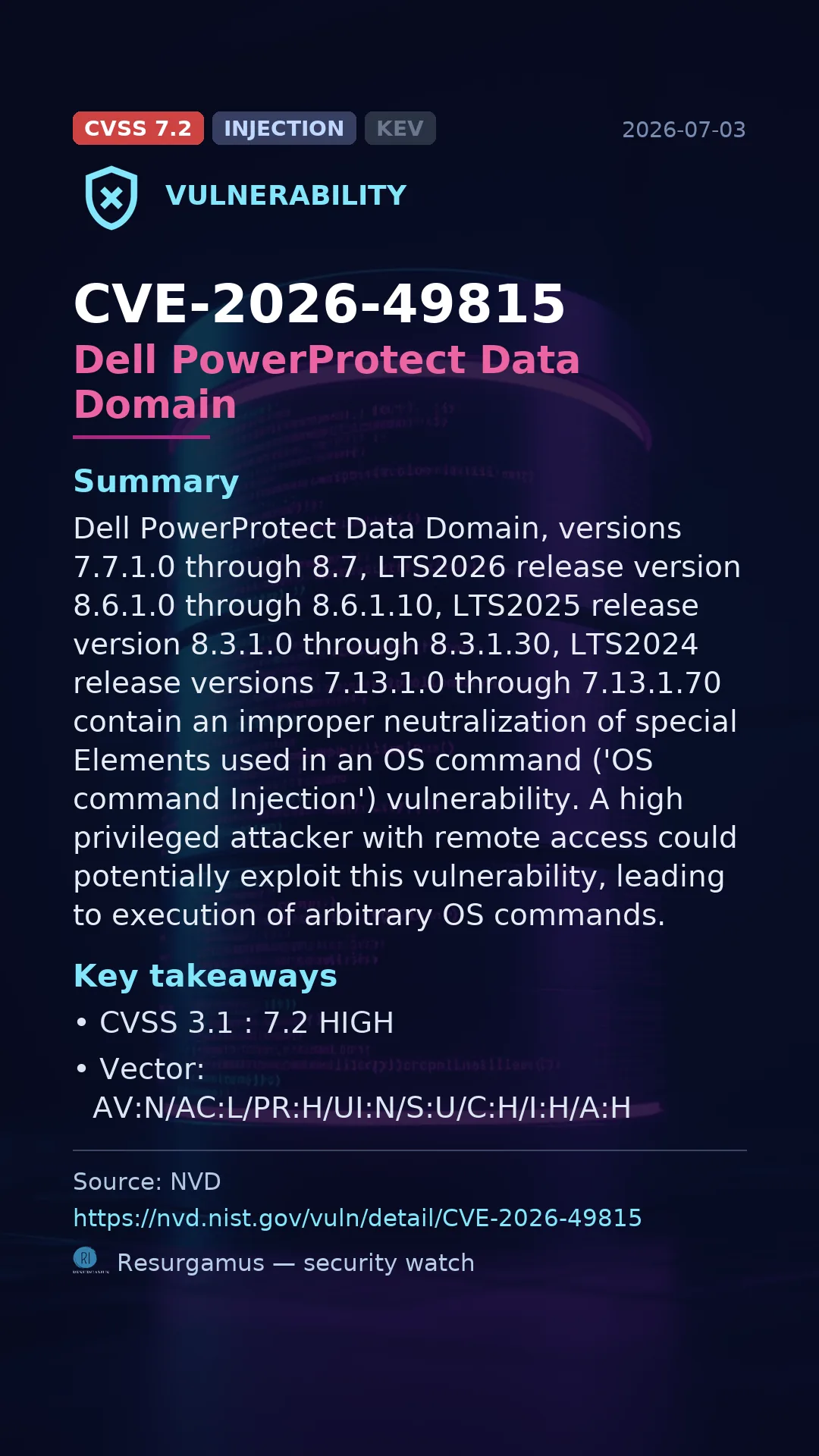 CVE-2026-49815 Dell PowerProtect Data Domain Vulnerability