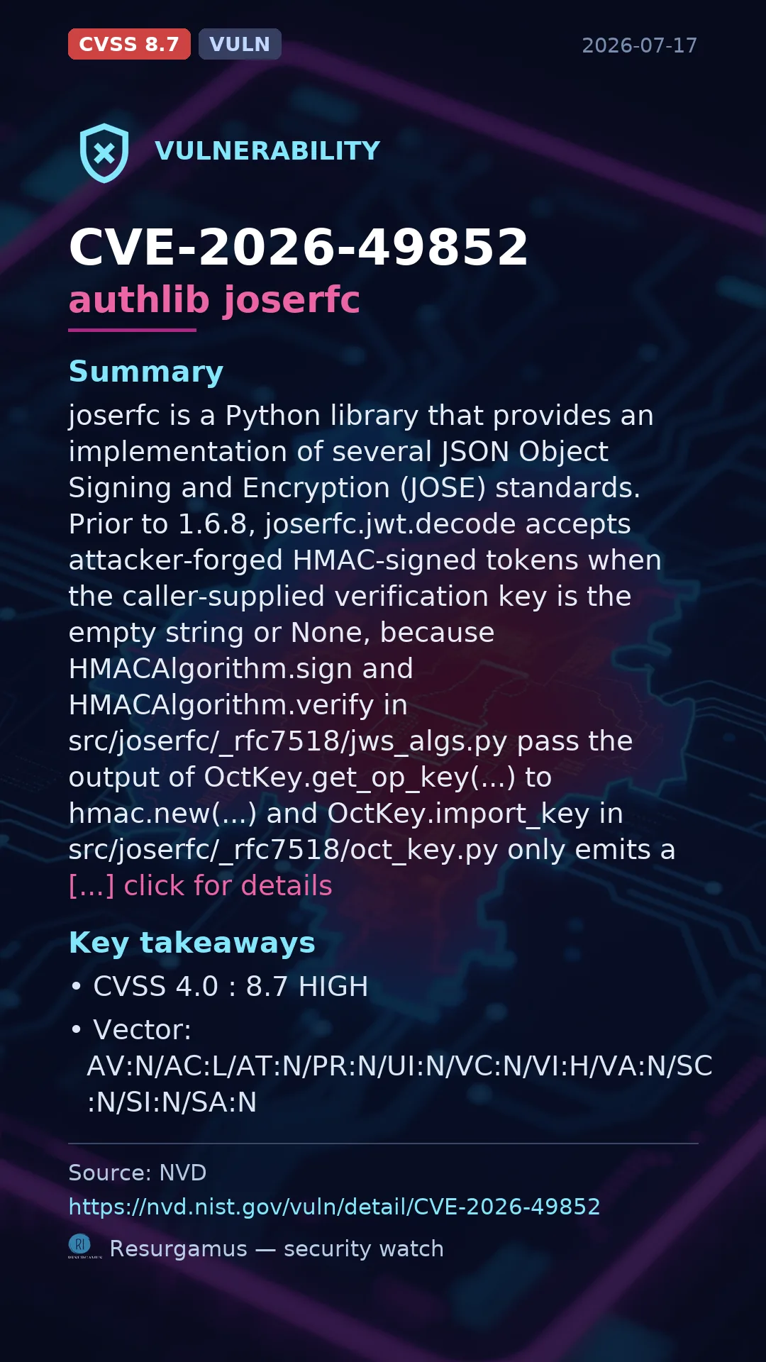 CVE-2026-49852 authlib joserfc Vulnerability