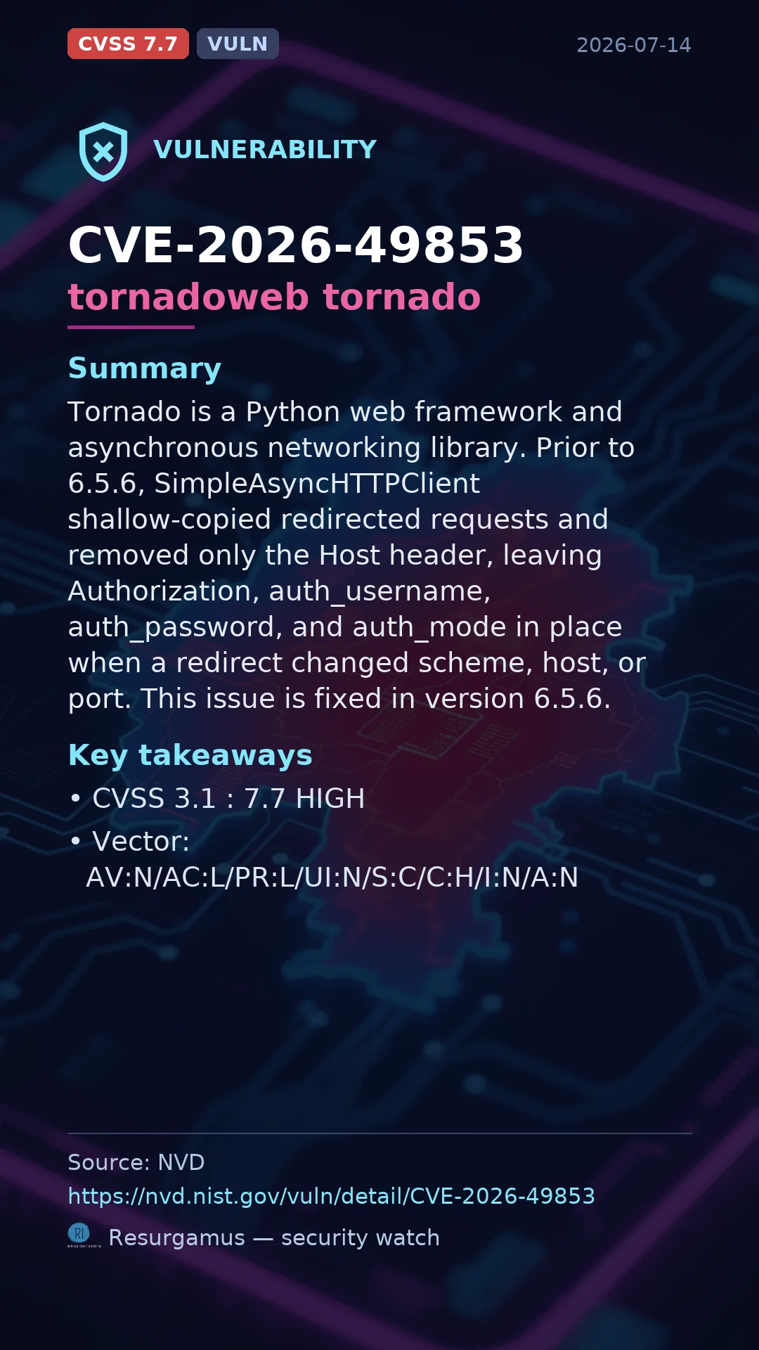 CVE-2026-49853 tornadoweb tornado Vulnerability