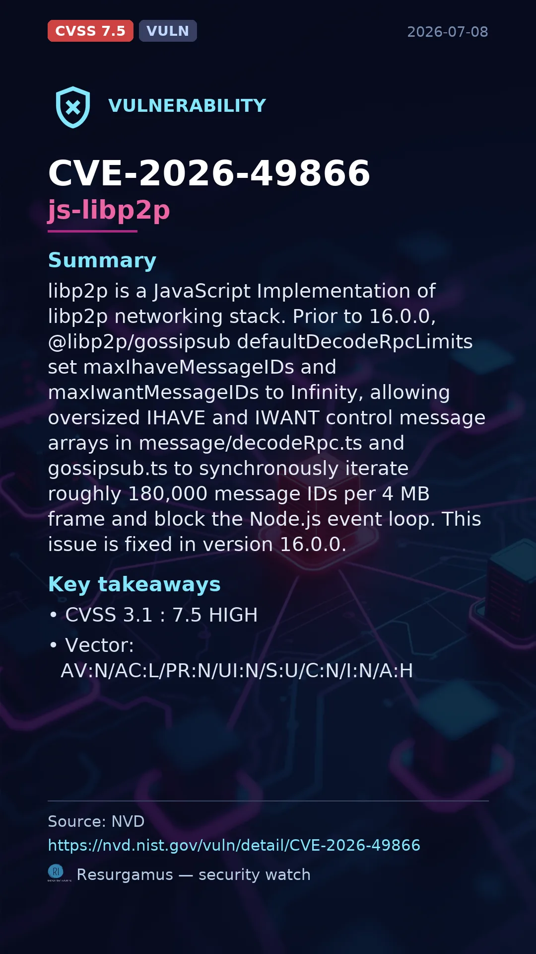 CVE-2026-49866 js-libp2p Vulnerability