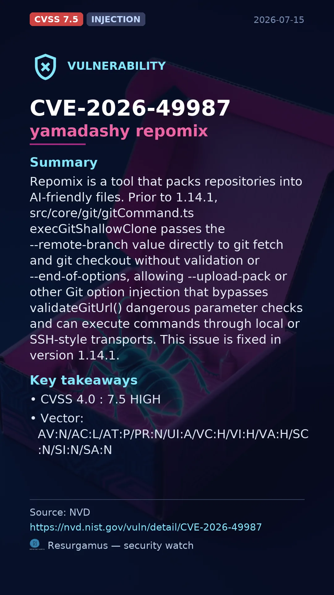 CVE-2026-49987 yamadashy repomix Vulnerability