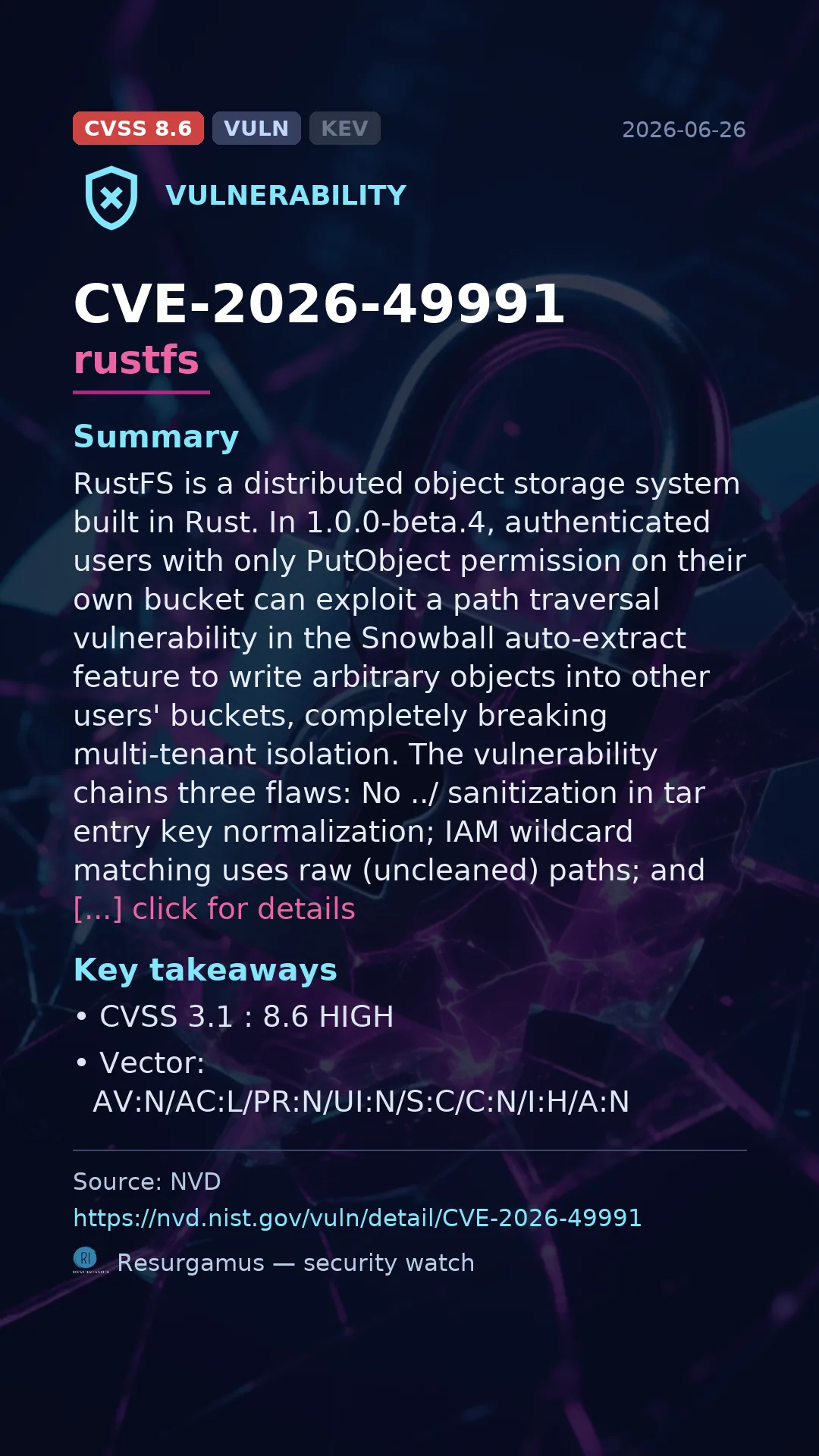 CVE-2026-49991 rustfs Vulnerability
