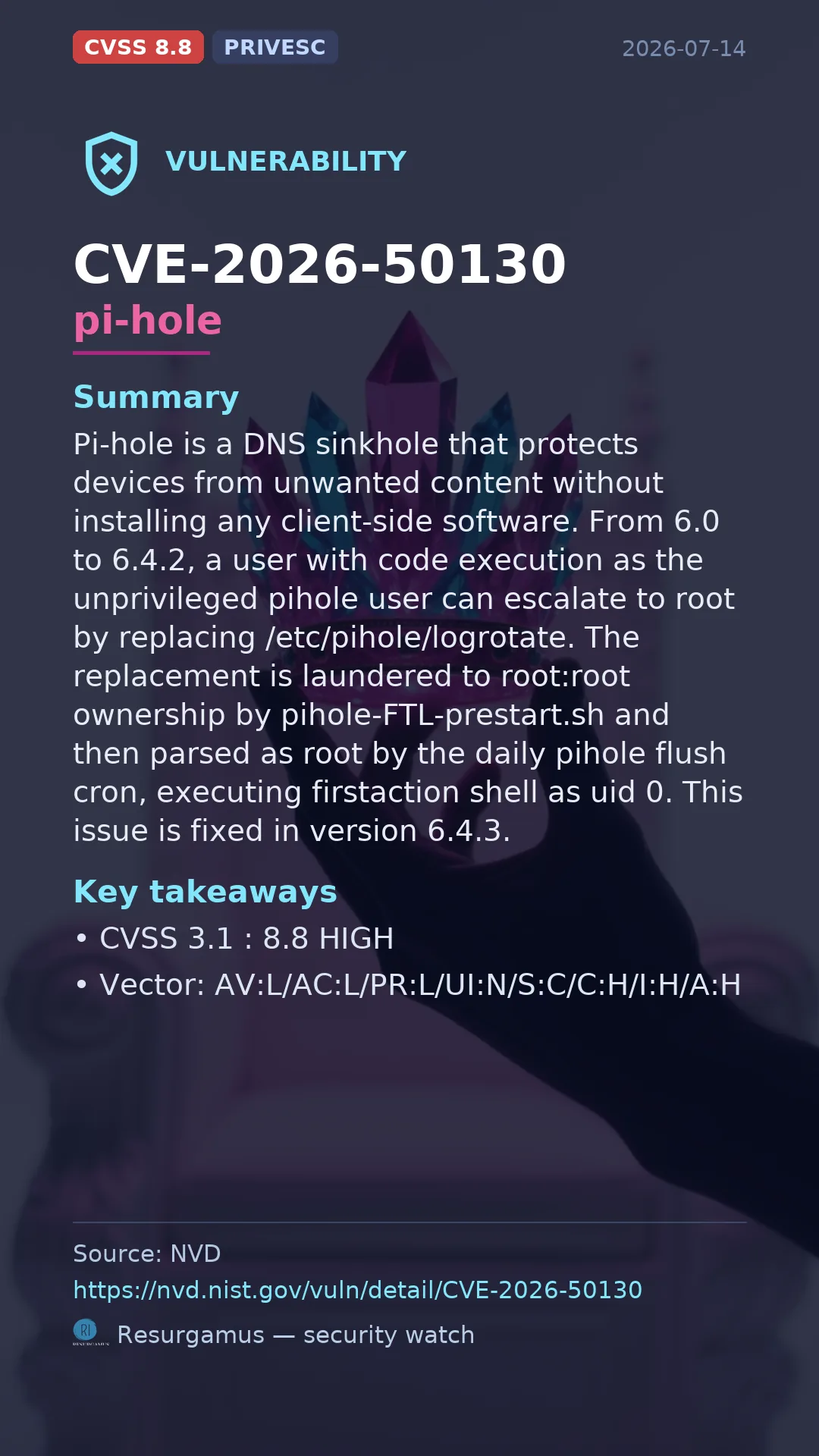 CVE-2026-50130 pi-hole Vulnerability