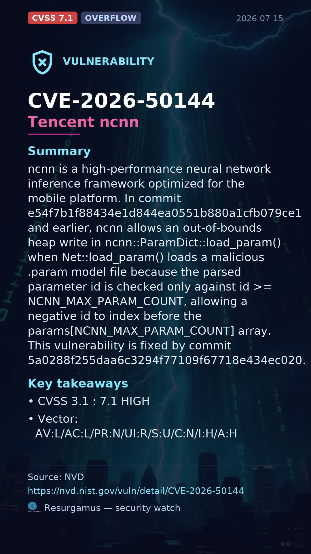 CVE-2026-50144 Tencent ncnn Vulnerability