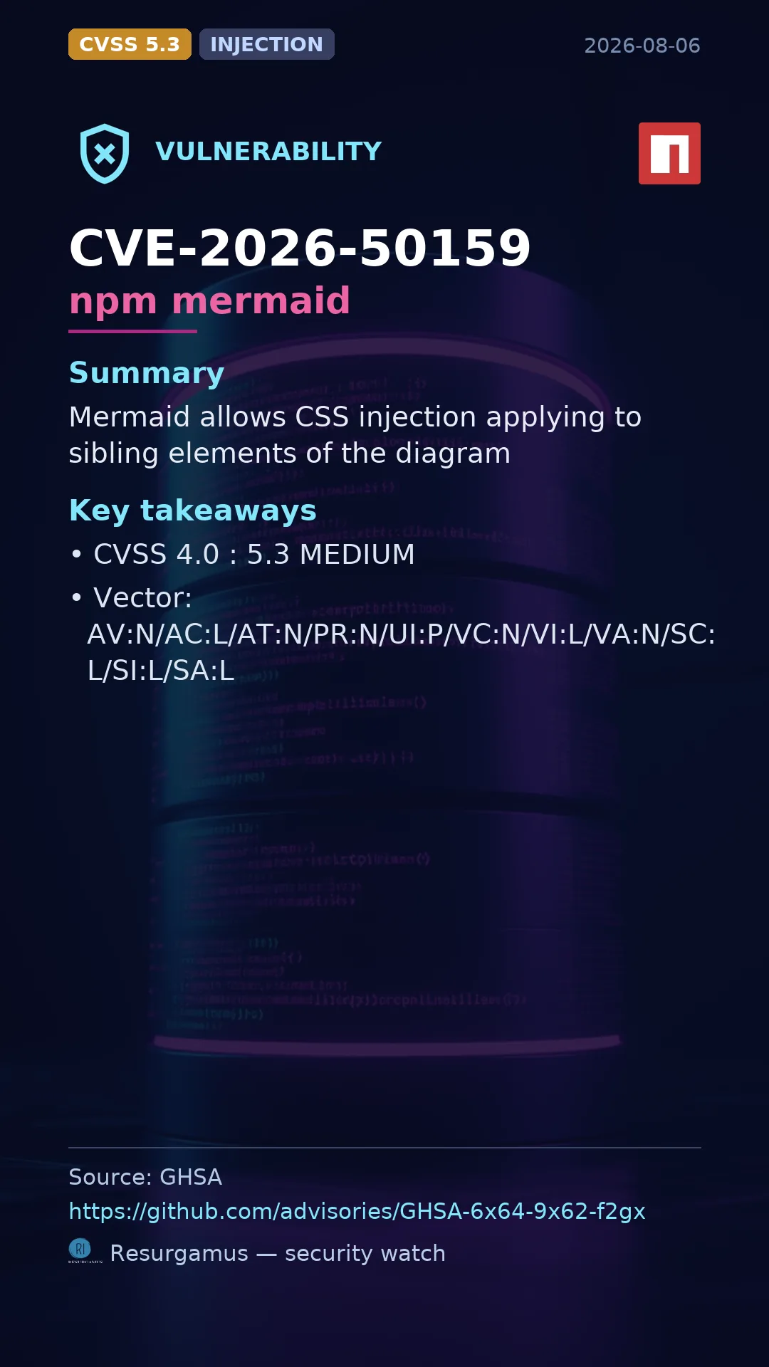 CVE-2026-50159 npm mermaid Vulnerability